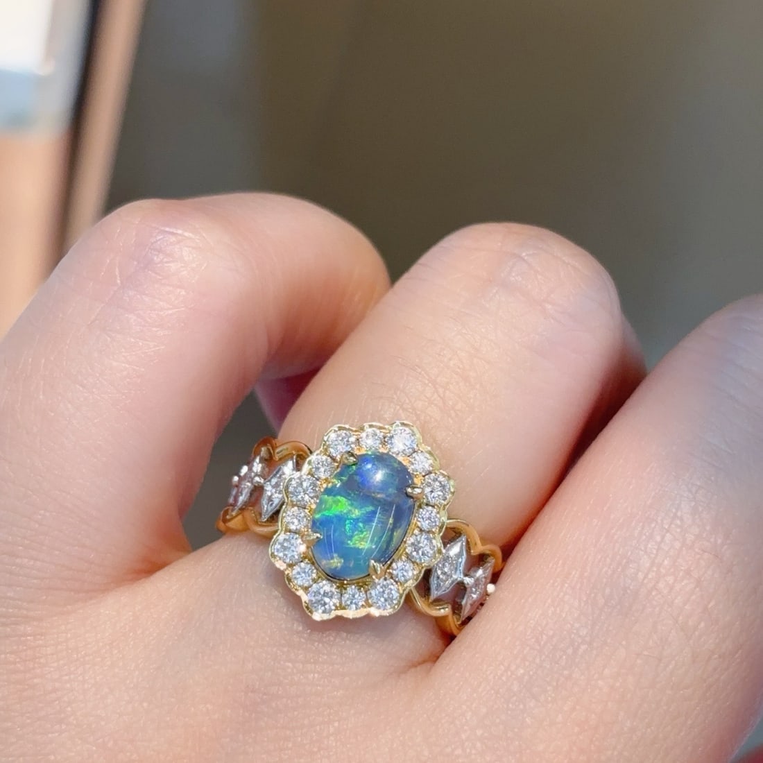 14k Gold 1.82 Ctw Natural Opal & Diamond Ring - 5