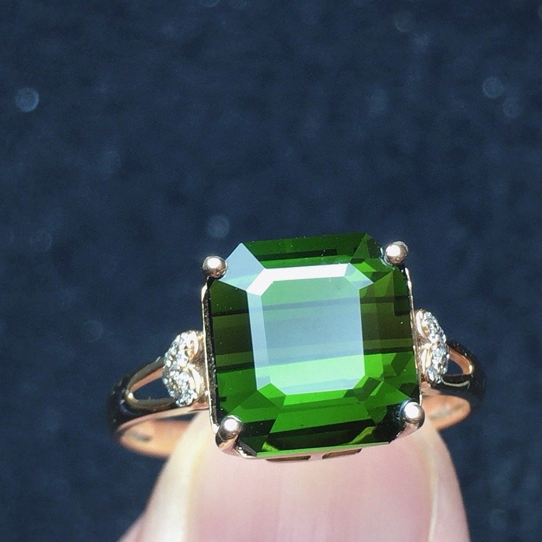 14k Gold 4.53 Ct Natural Tourmaline & Diamond Ring - 4