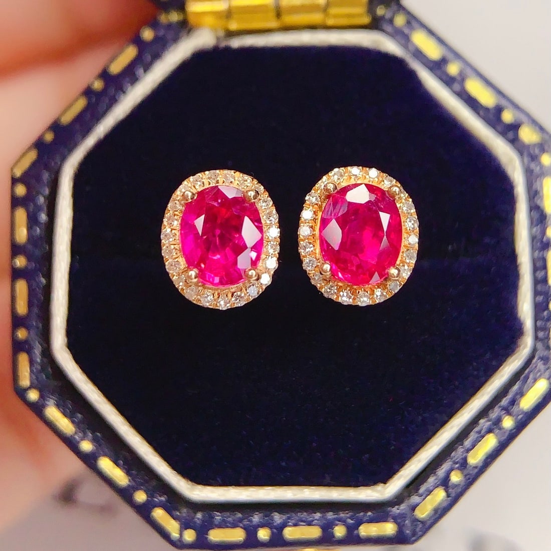 14k Gold 1.5 Ct Natural Ruby & Diamond Earrings - 2
