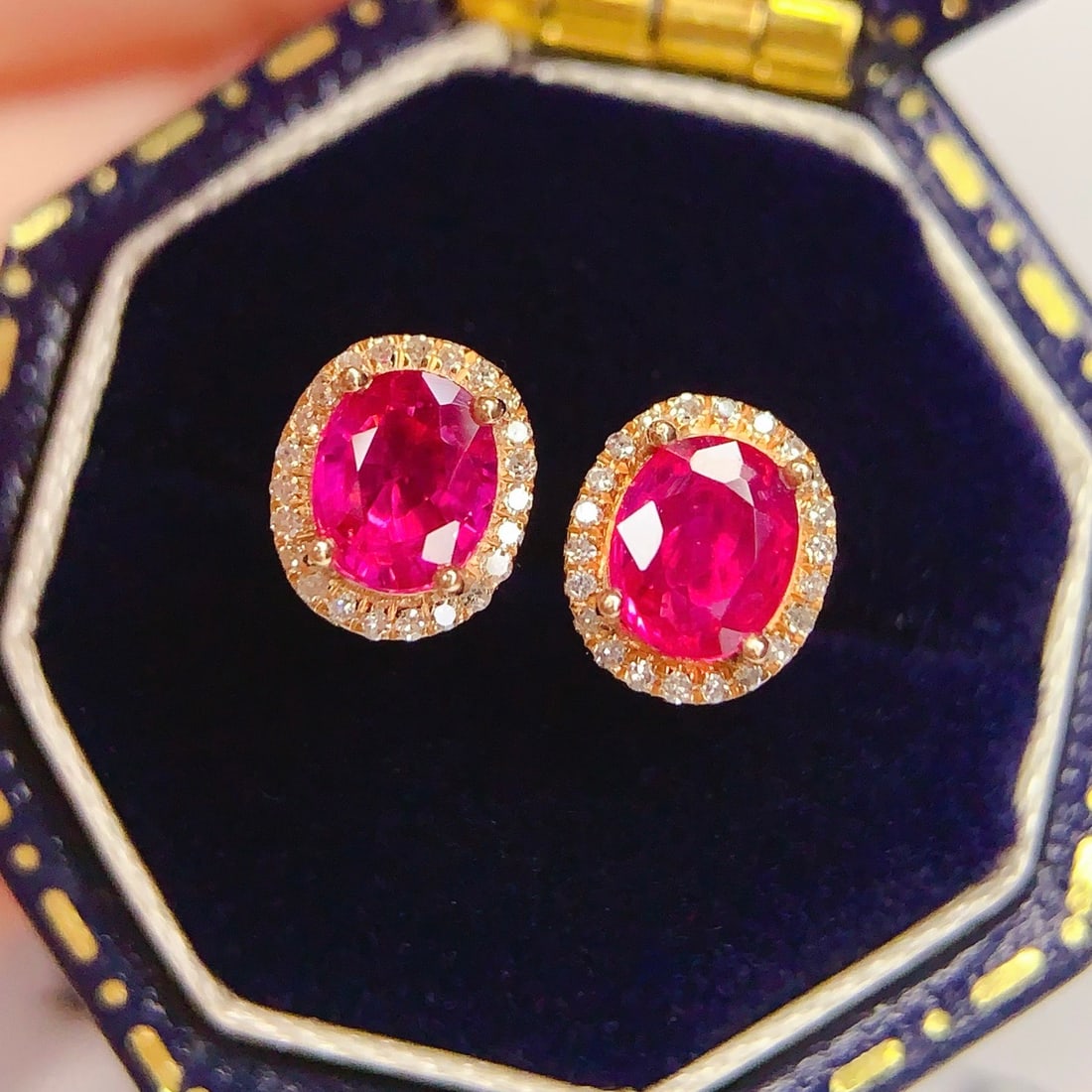 14k Gold 1.5 Ct Natural Ruby & Diamond Earrings - 3