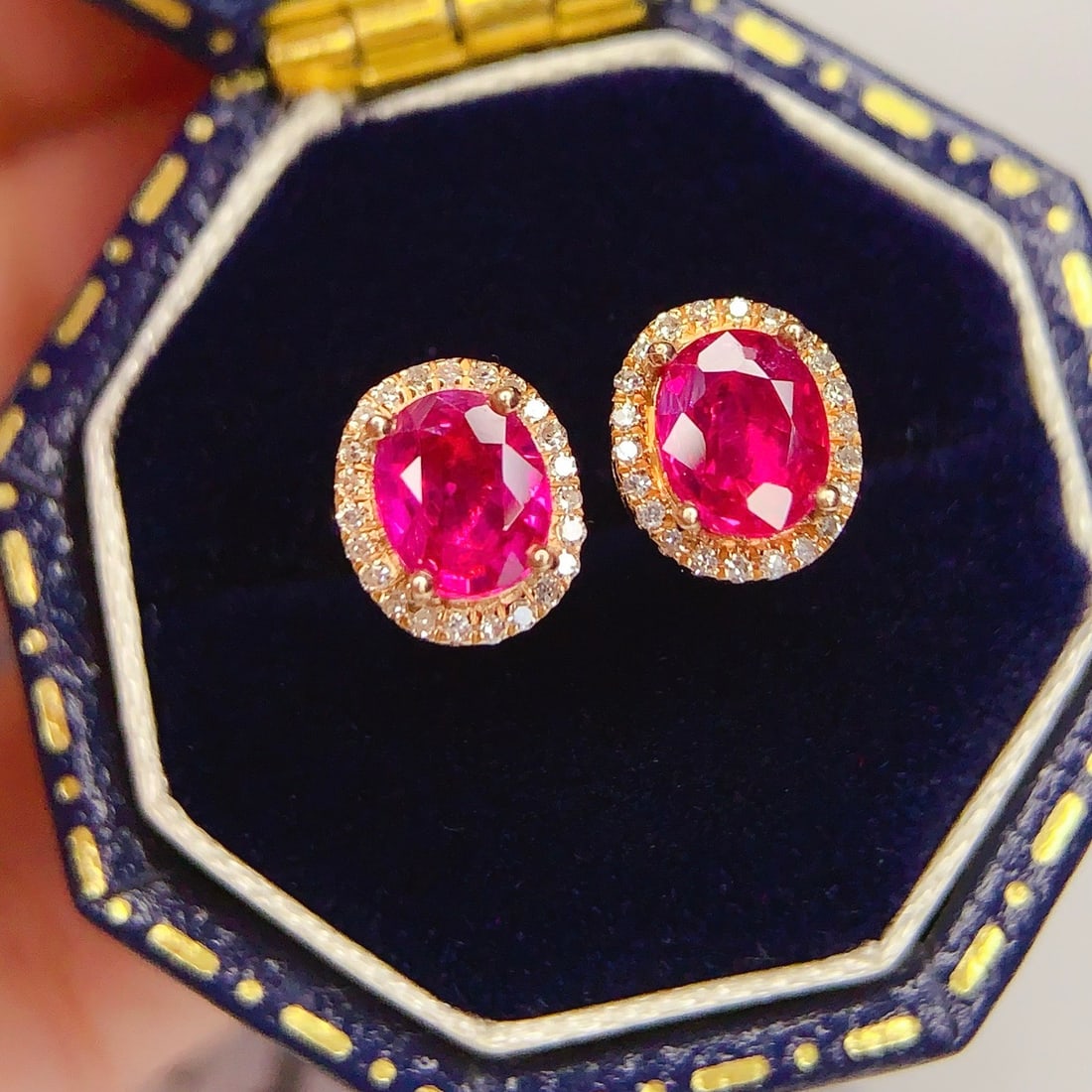 14k Gold 1.5 Ct Natural Ruby & Diamond Earrings - 4