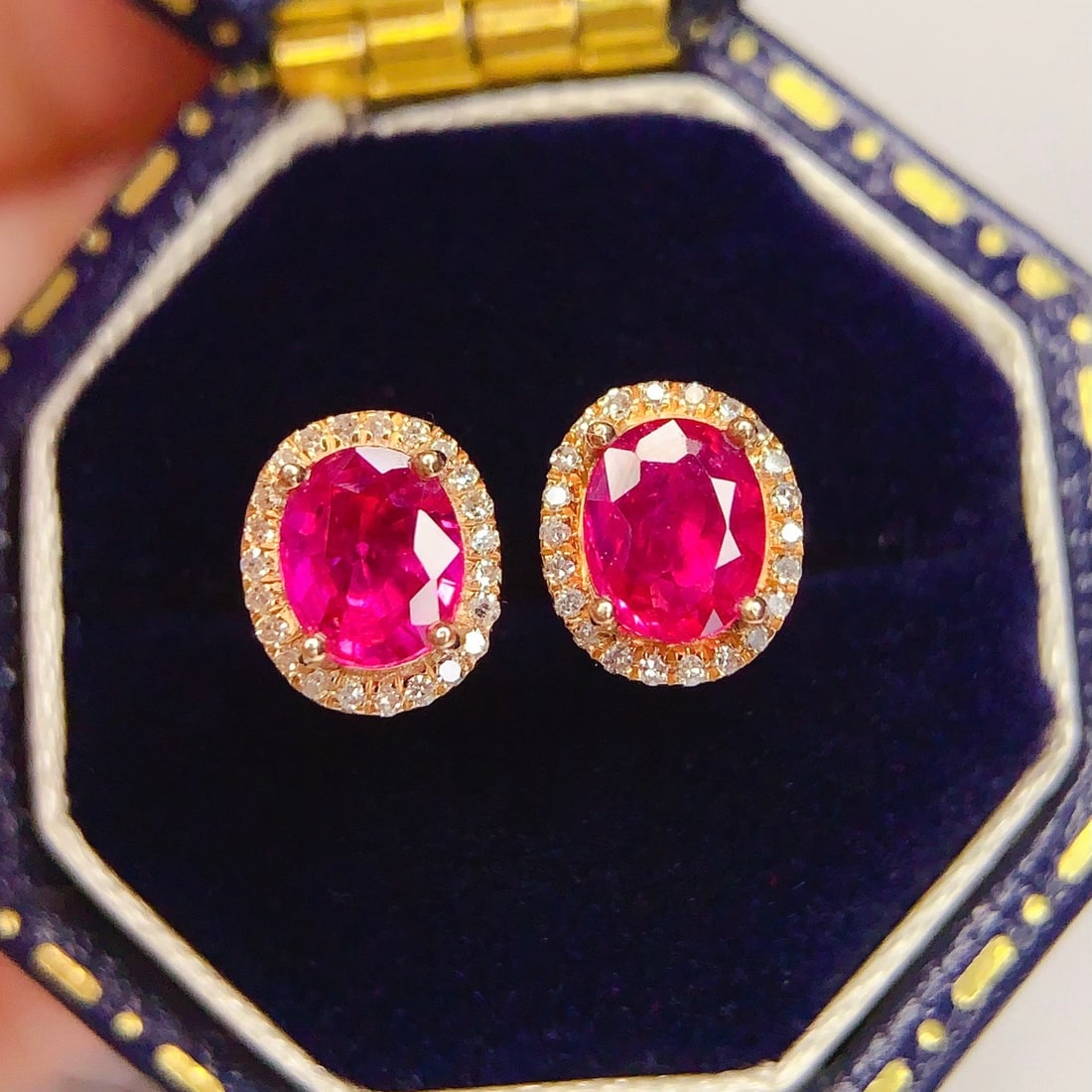 14k Gold 1.5 Ct Natural Ruby & Diamond Earrings - 5