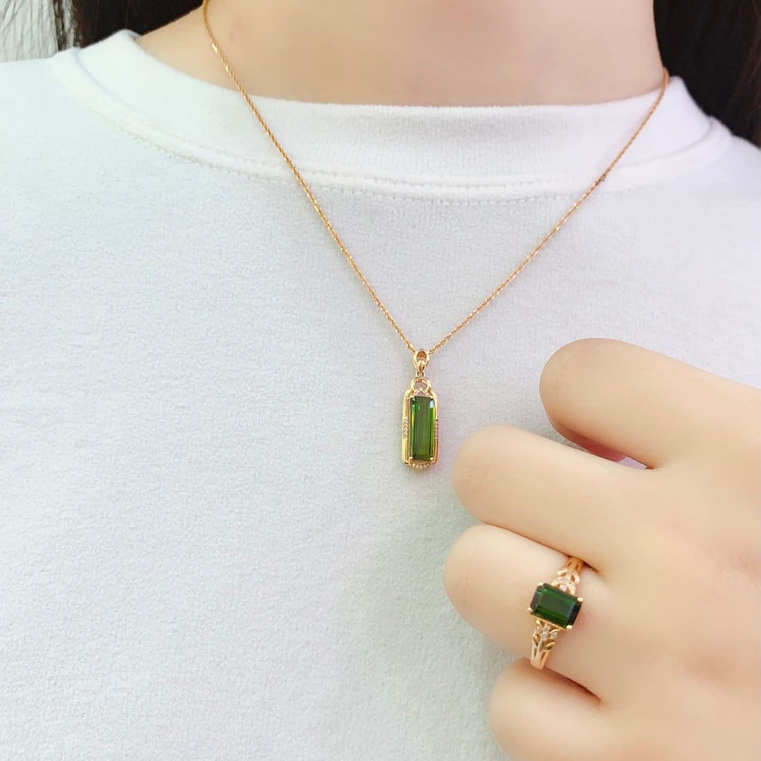 14k Gold 3.98 Ct Natural Tourmaline & Diamond Jewelry Set - 4