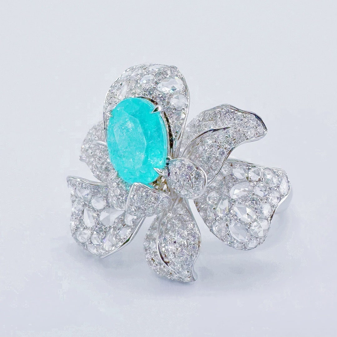 14k Gold 2.58 Ctw Natural Paraiba Tourmaline & Diamond Ring - 2