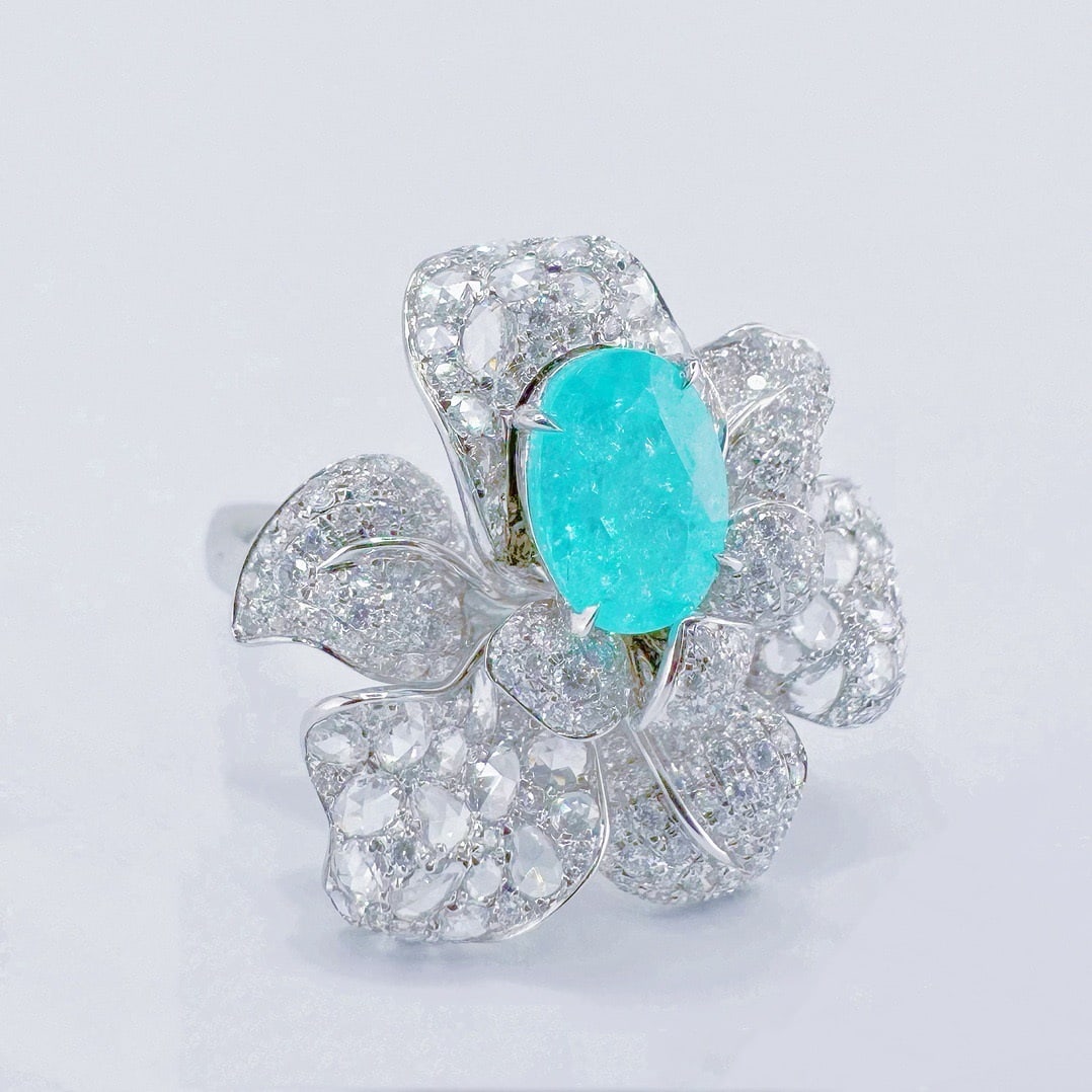 14k Gold 2.58 Ctw Natural Paraiba Tourmaline & Diamond Ring - 3