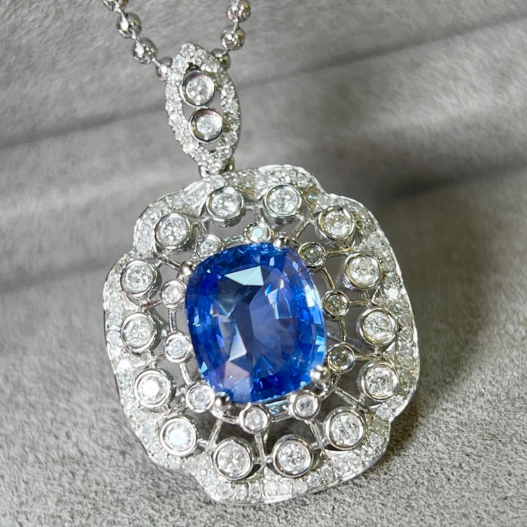 14k Gold 3.64 Ctw Natural Sapphire & Diamond Pendant( Without Chain ) - 2