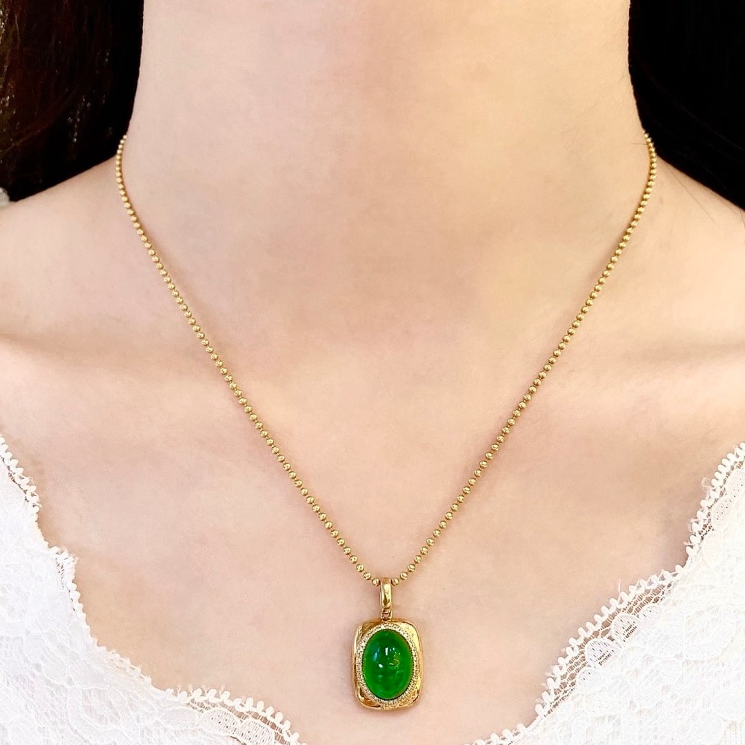 14k Gold 4.38 Ctw Natural Emerald & Diamond Pendant( Without Chain ) - 7