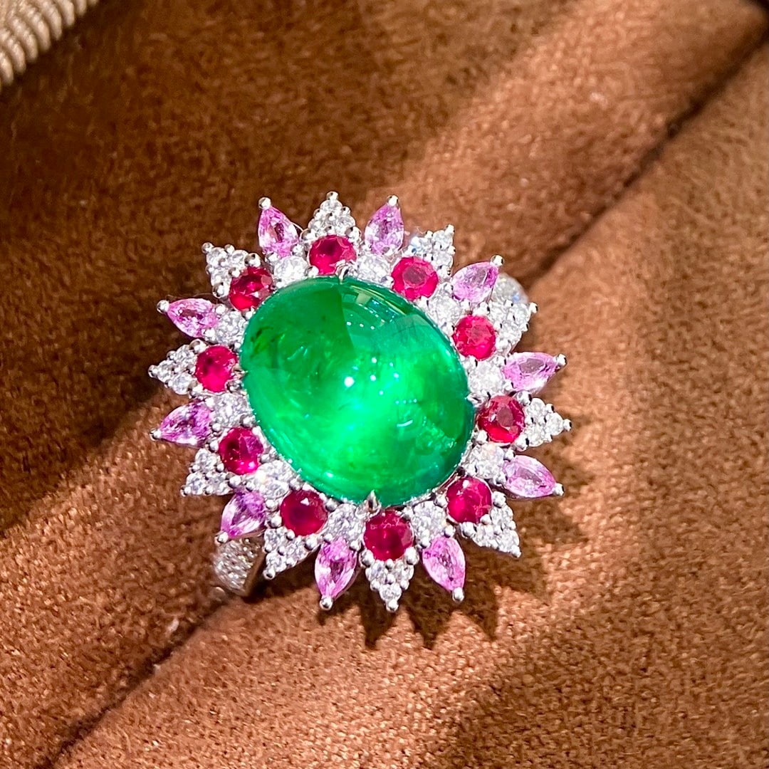 14k Gold 4.42 Ctw Vivid Green Natural Emerald & Diamond Ring/pendant( Without Chain ) - 2