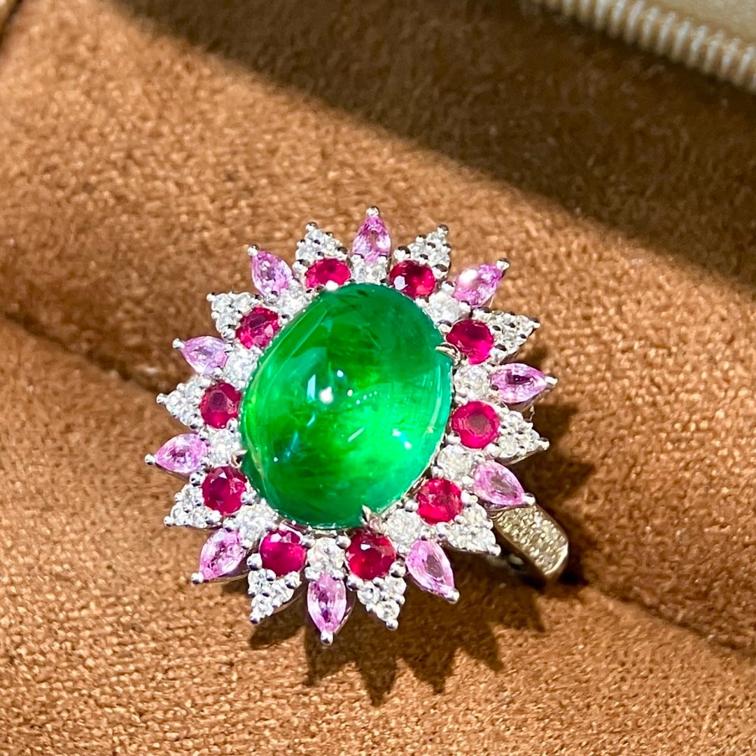 14k Gold 4.42 Ctw Vivid Green Natural Emerald & Diamond Ring/pendant( Without Chain ) - 3