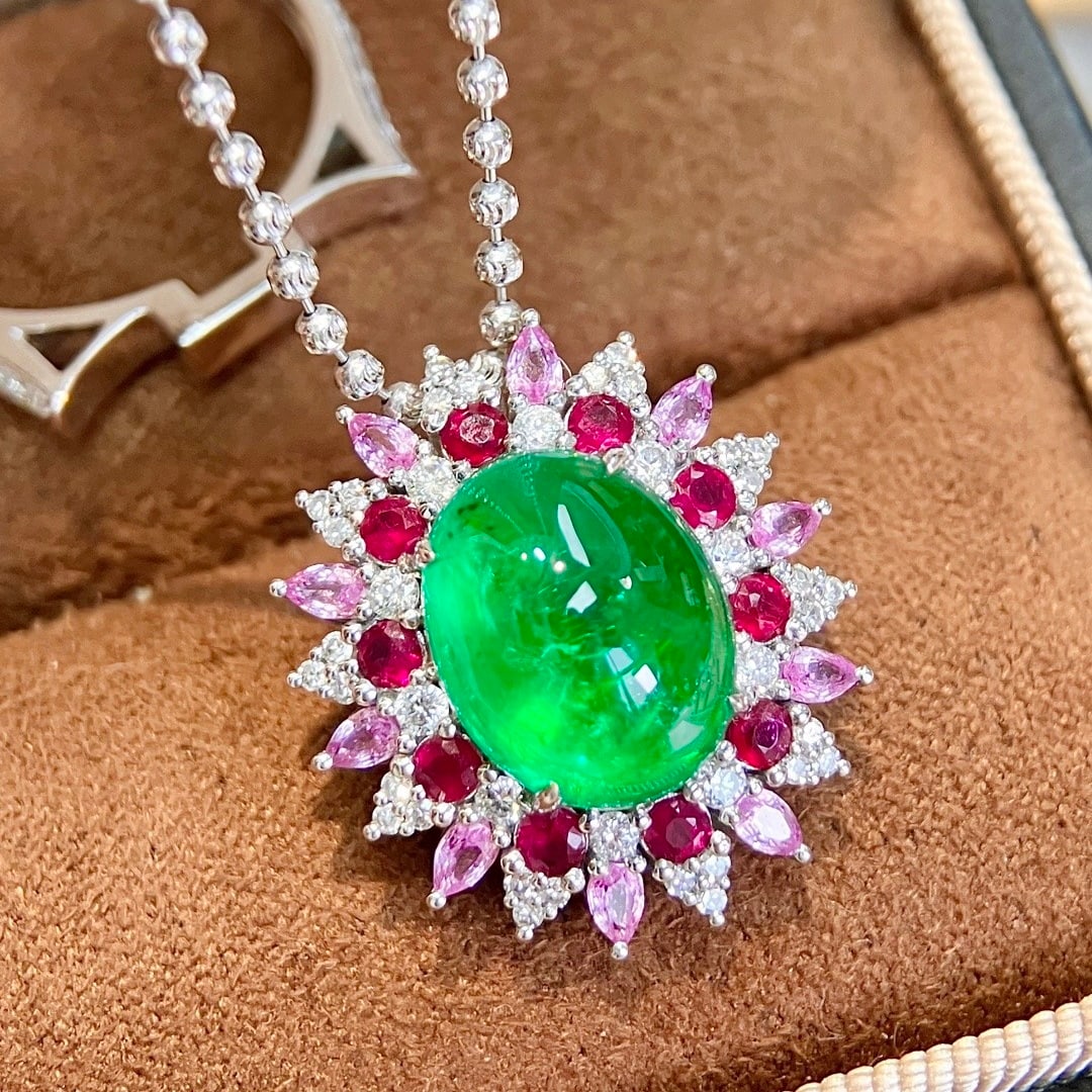 14k Gold 4.42 Ctw Vivid Green Natural Emerald & Diamond Ring/pendant( Without Chain ) - 5