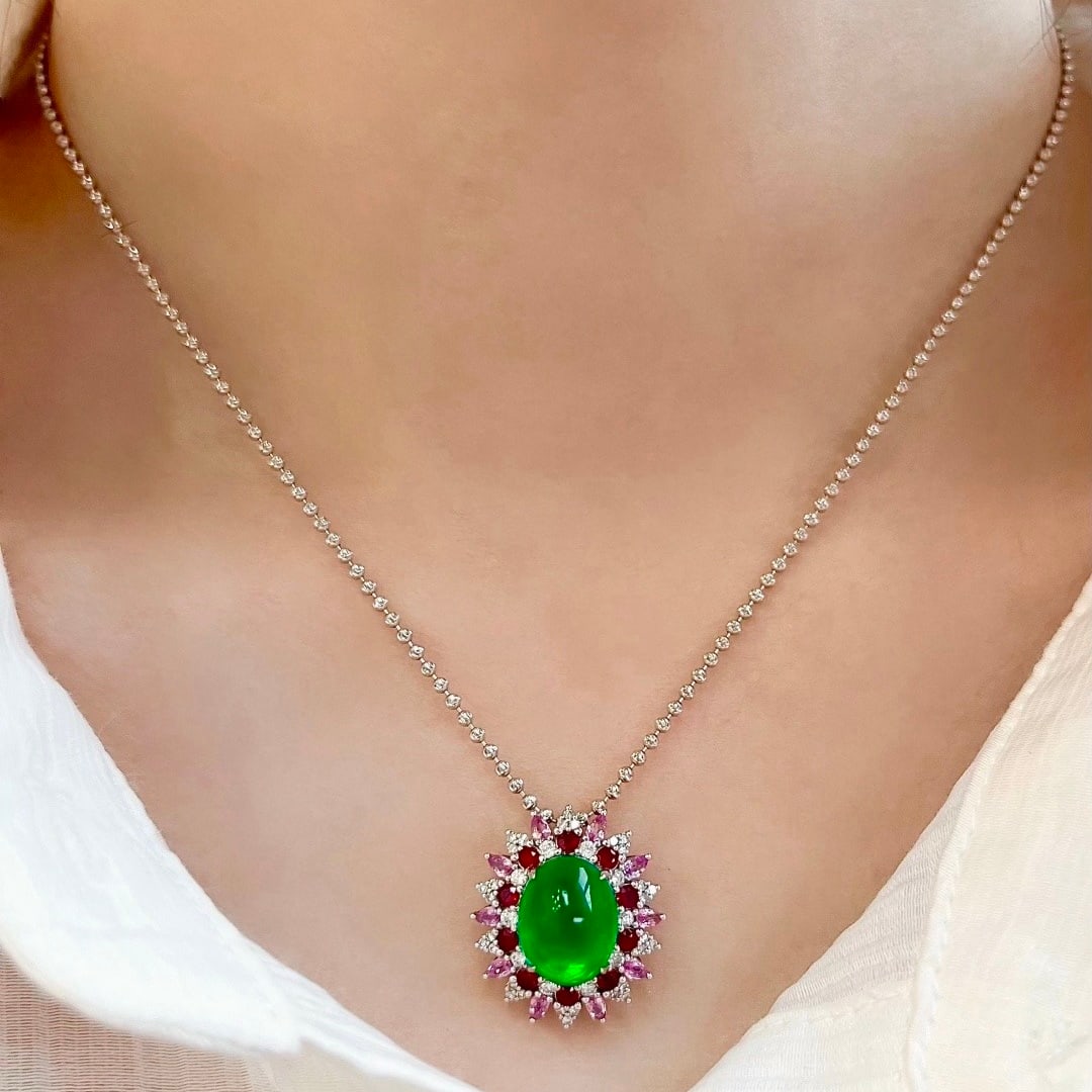 14k Gold 4.42 Ctw Vivid Green Natural Emerald & Diamond Ring/pendant( Without Chain ) - 7