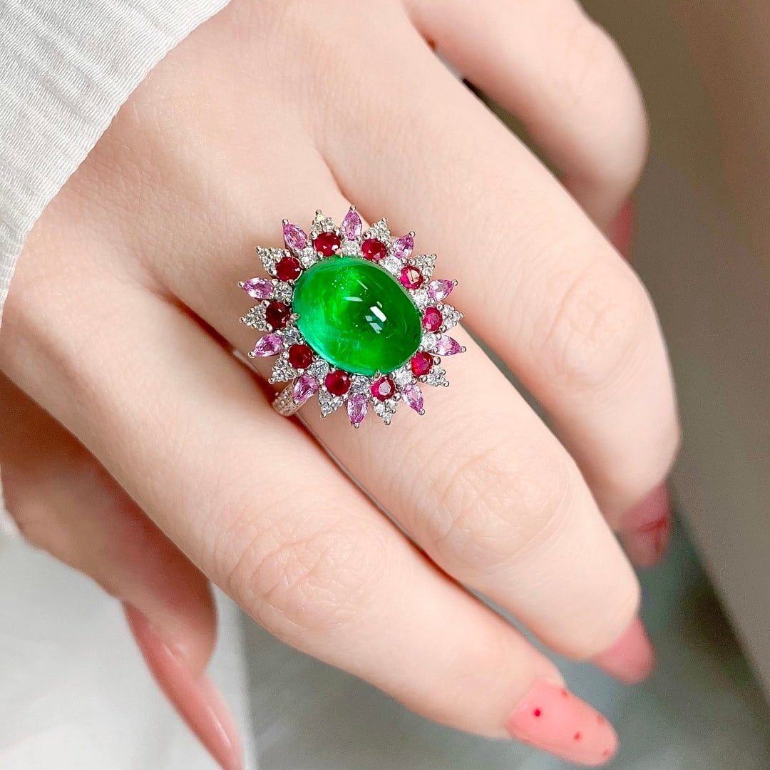 14k Gold 4.42 Ctw Vivid Green Natural Emerald & Diamond Ring/pendant( Without Chain ) - 8