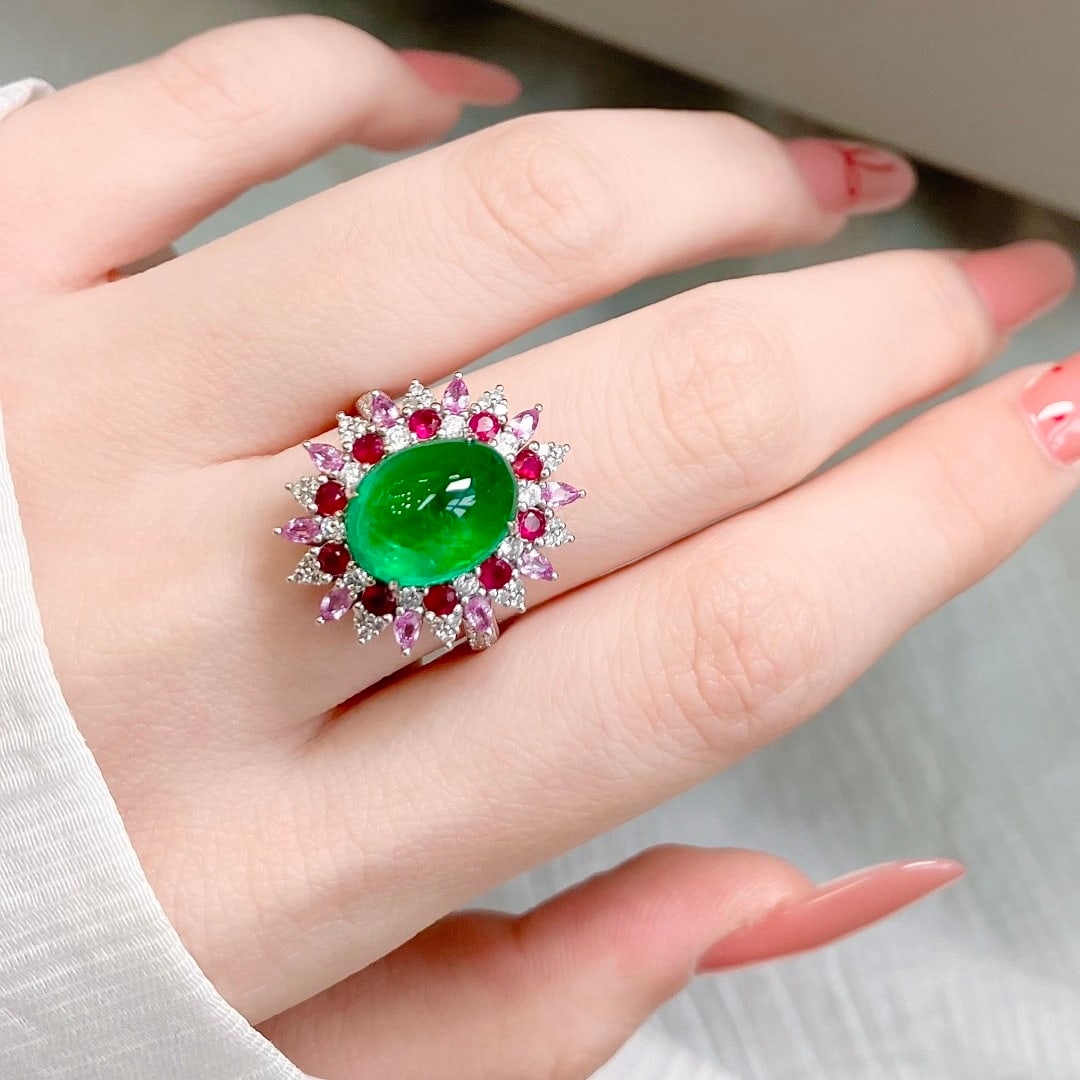 14k Gold 4.42 Ctw Vivid Green Natural Emerald & Diamond Ring/pendant( Without Chain ) - 9