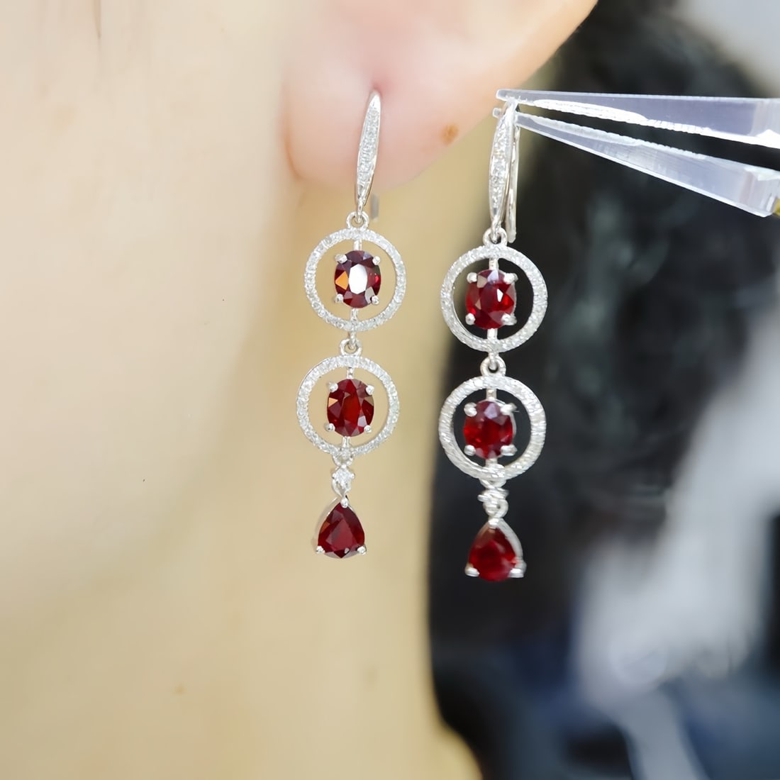 14k Gold 2.73 Ctw Natural Ruby & Diamond Earrings - 5
