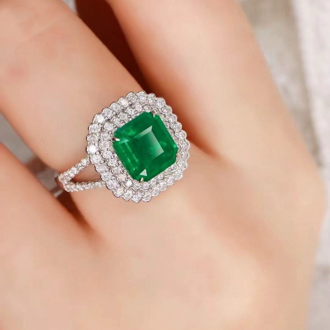 14k Gold 3.06 Ctw Vivid Green Natural Emerald & Diamond Ring - 5