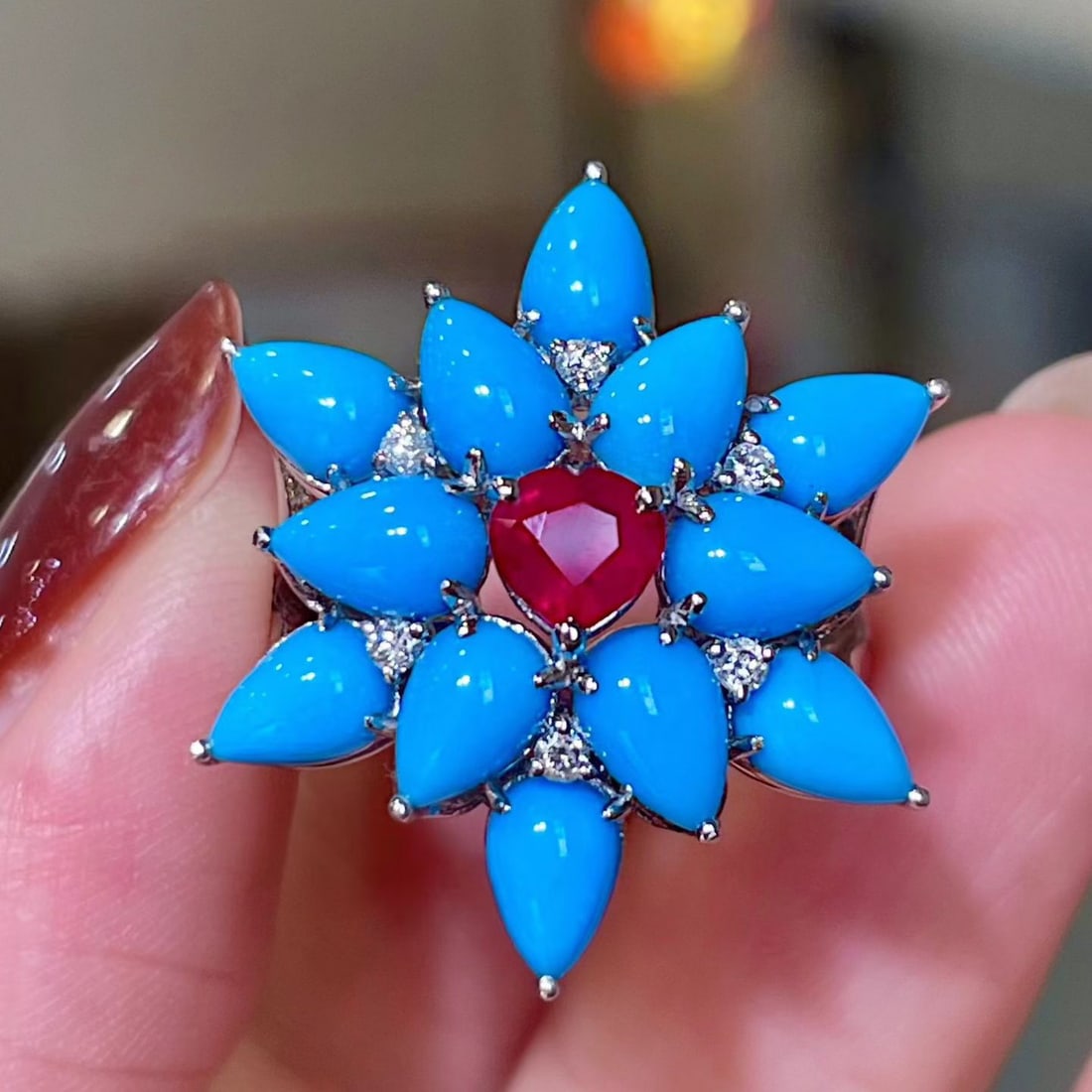 14k Gold 0.61 Ctw Natural Ruby & Diamond Ring: Ref:231120154 // gold content:14k gold // ring size:7. 25us // // main gemstone:ruby // shape:heart // carat weight:0. 52ct // color:red // treatment:natural // // adjacent gemstone 2 : diamond //