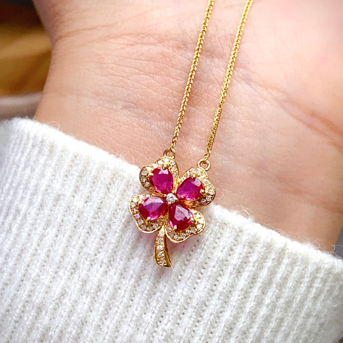 14k Gold 1.05 Ct Natural Ruby & Diamond Necklace - 3
