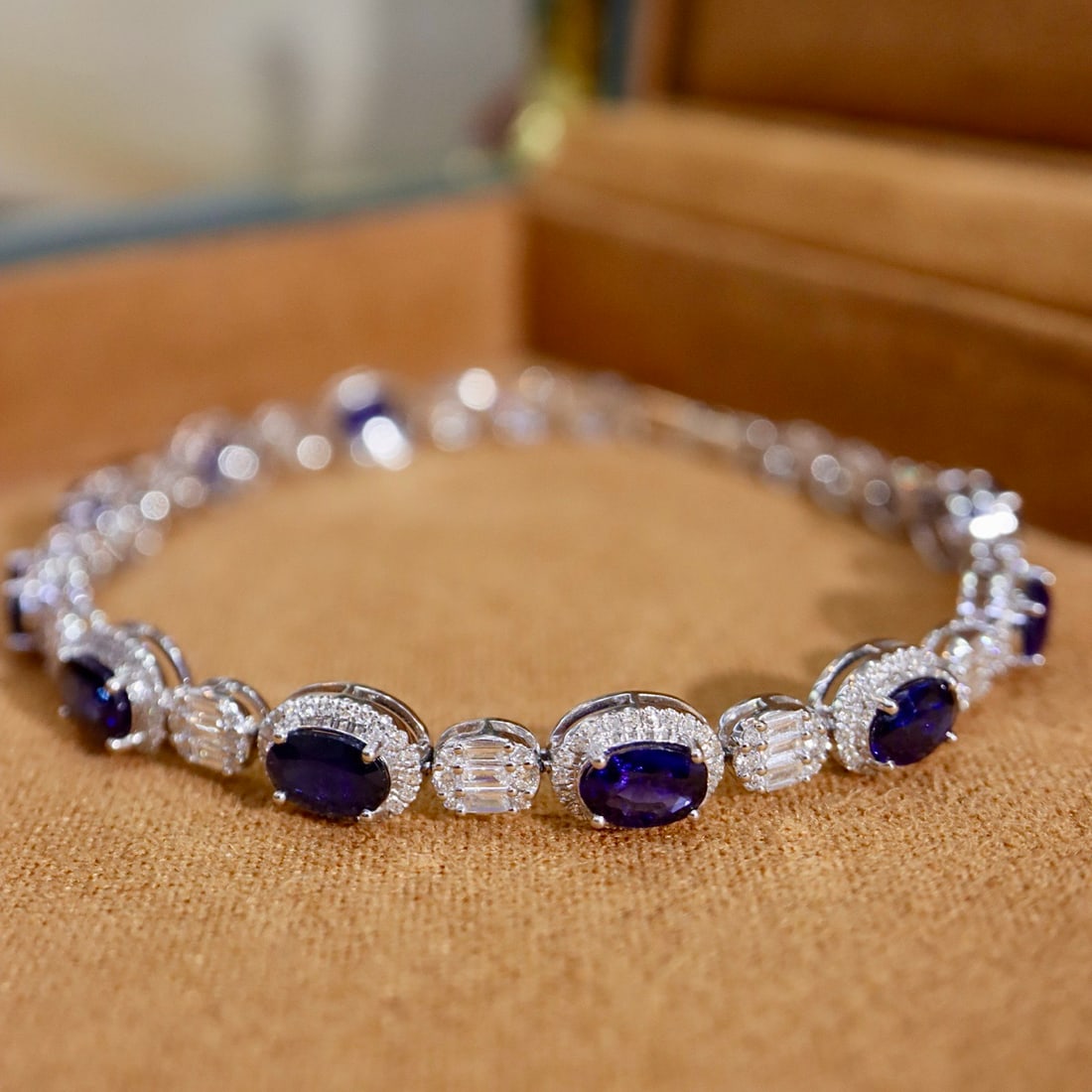 14k Gold 7.81 Ctw Natural Sapphire & Diamond Bracelet - 7