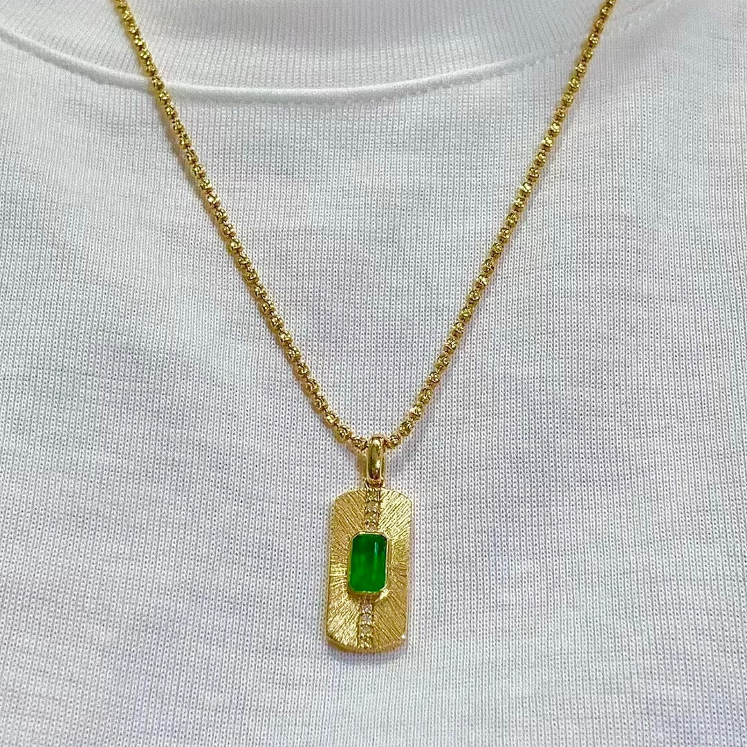 14k Gold 0.70 Ctw Vivid Green Natural Emerald & Diamond Pendant( Without Chain ) - 7