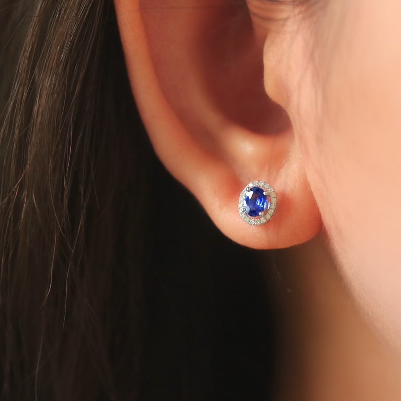 14k Gold 0.96 Ctw Vivid Blue Natural Sapphire & Diamond Earrings - 5