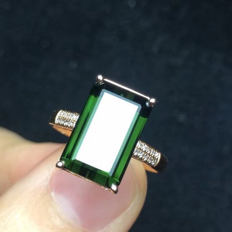 14k Gold 4.38 Ct Natural Tourmaline & Diamond Ring - 2