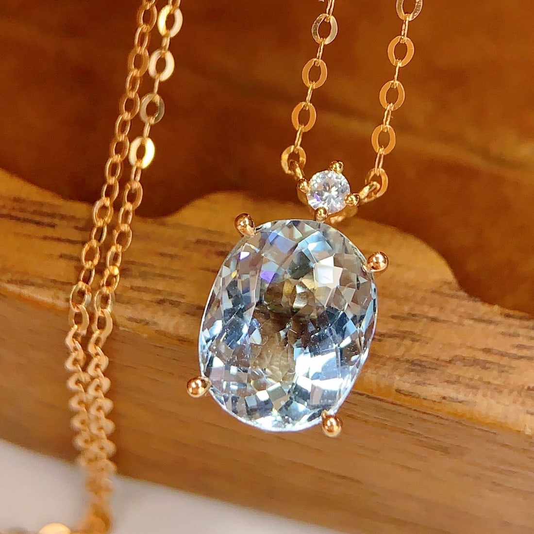 14k Gold 2 Ct Natural Aquamarine & Sapphire Necklace - 2