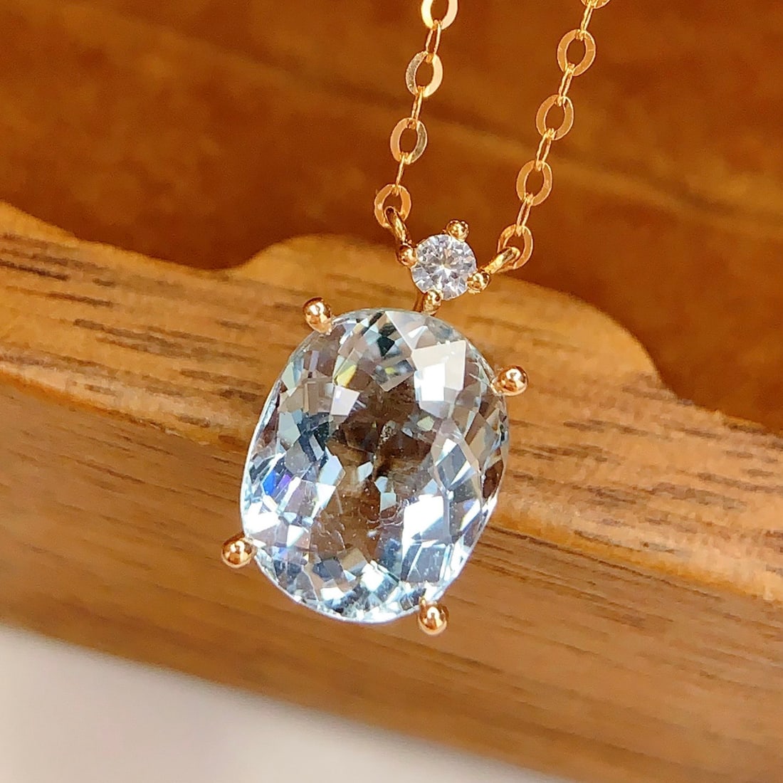 14k Gold 2 Ct Natural Aquamarine & Sapphire Necklace - 3