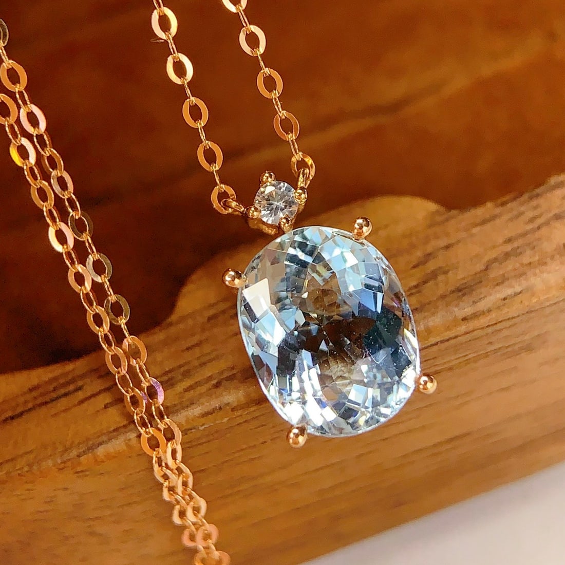 14k Gold 2 Ct Natural Aquamarine & Sapphire Necklace - 5