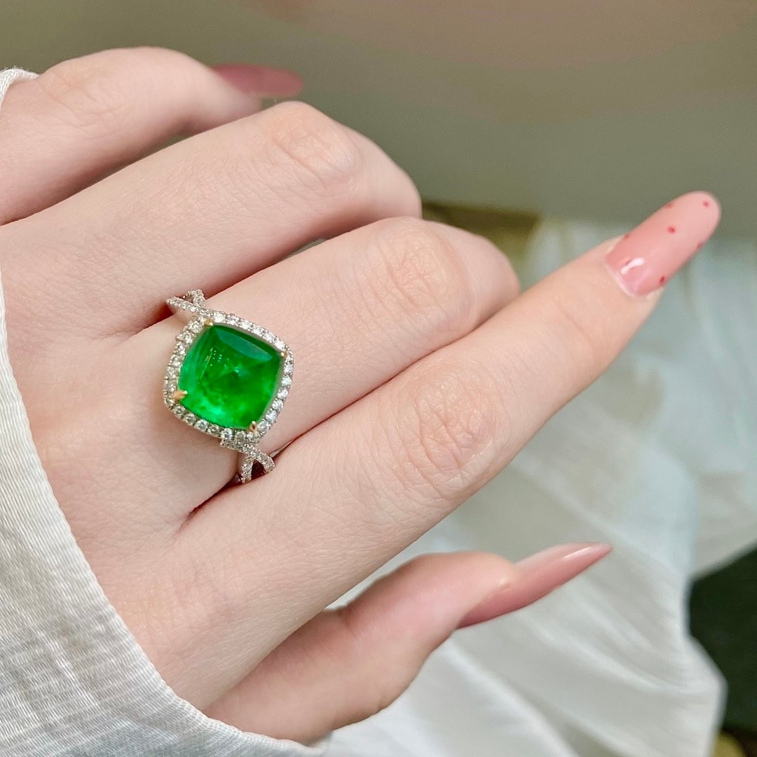 14k Gold 4.04 Ctw Vivid Green Natural Emerald & Diamond Ring - 6