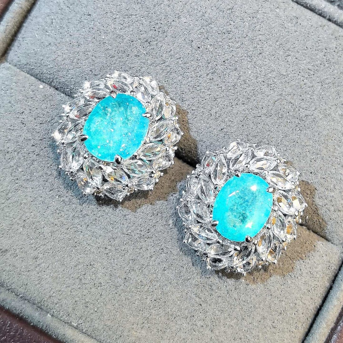 14k Gold 7.13 Ctw Natural Paraiba Tourmaline & Sapphire Earrings - 2
