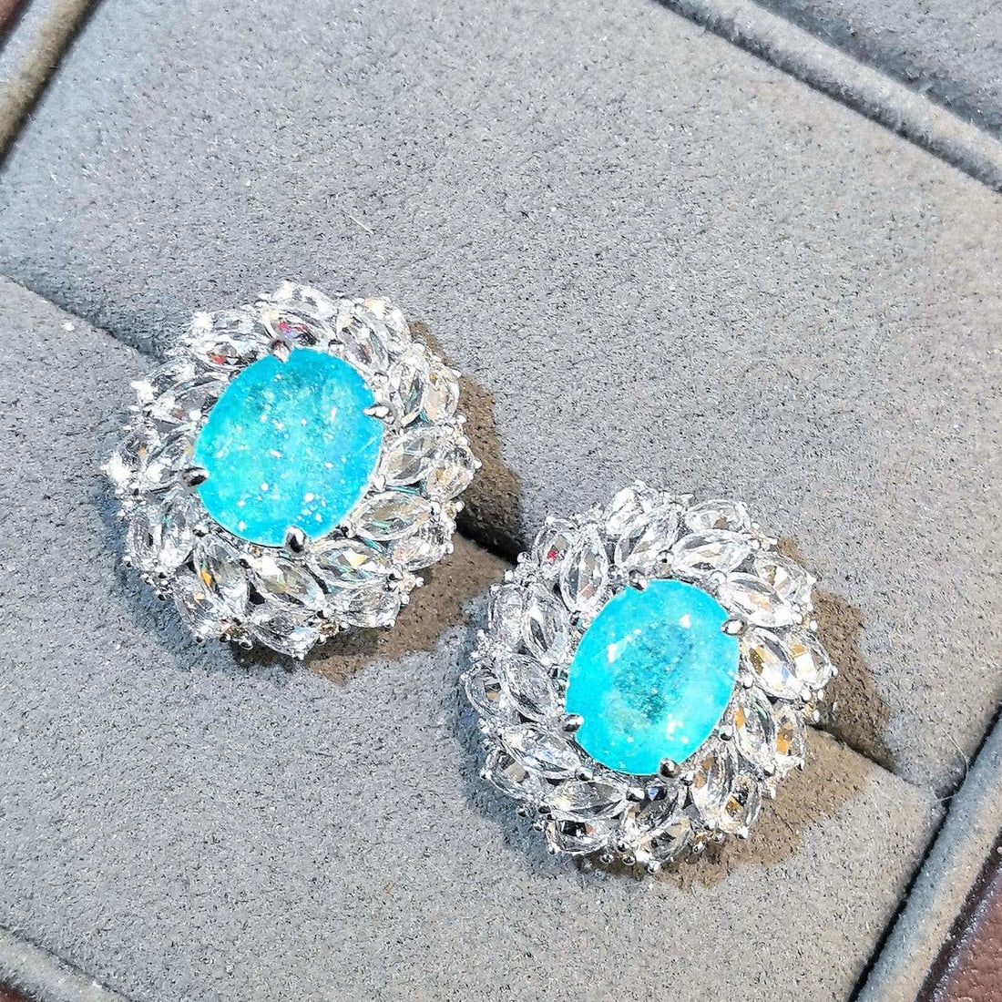 14k Gold 7.13 Ctw Natural Paraiba Tourmaline & Sapphire Earrings - 3