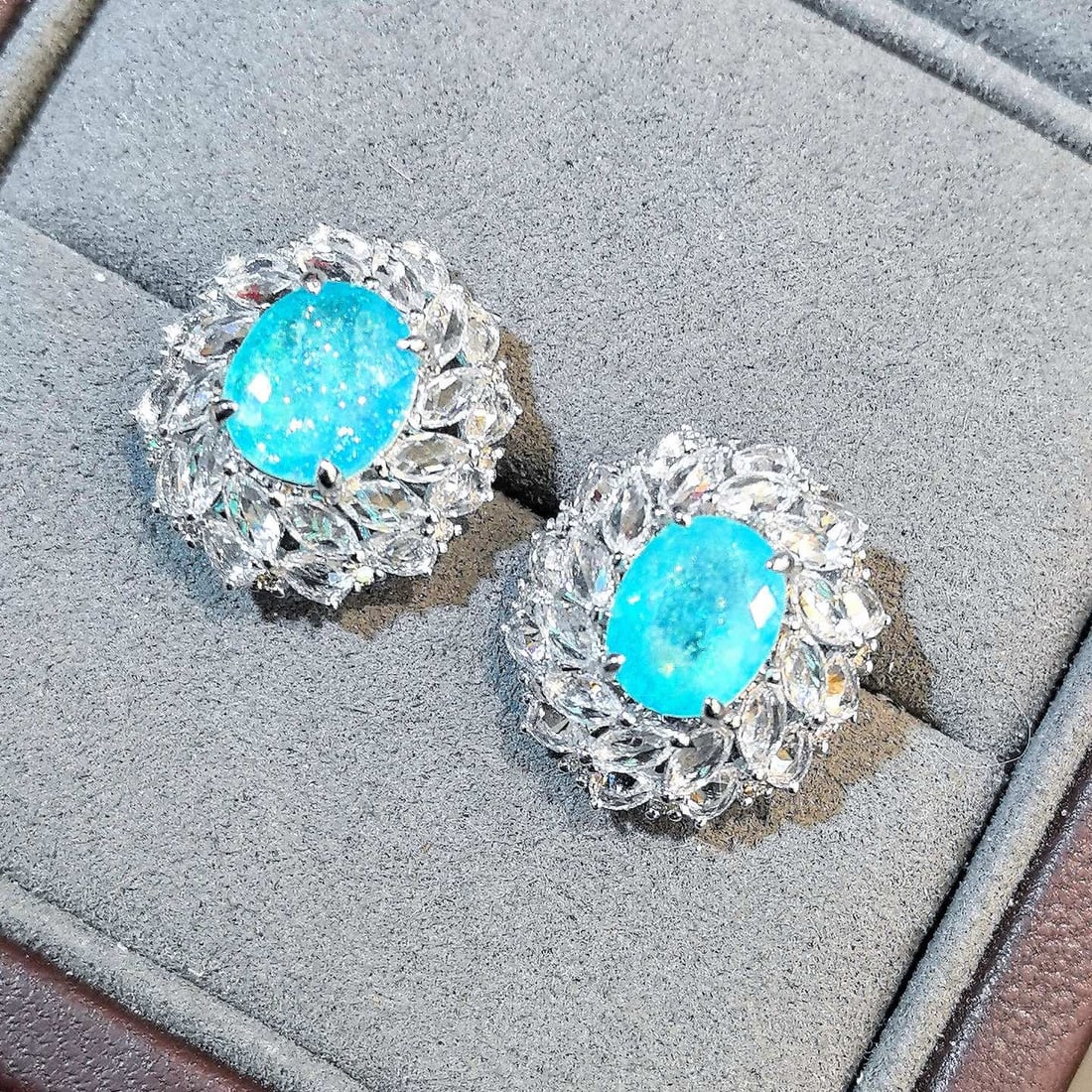 14k Gold 7.13 Ctw Natural Paraiba Tourmaline & Sapphire Earrings - 4