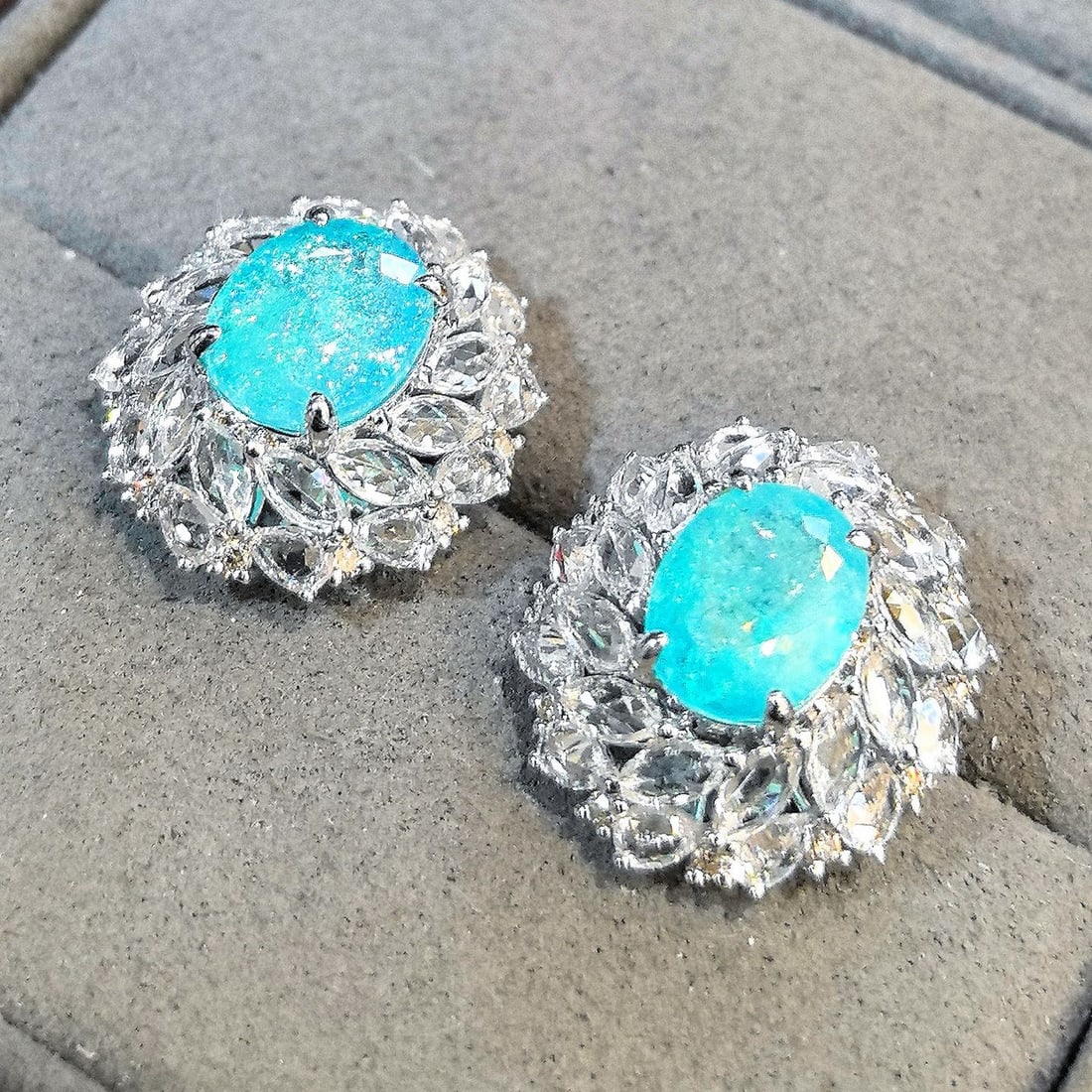 14k Gold 7.13 Ctw Natural Paraiba Tourmaline & Sapphire Earrings - 6