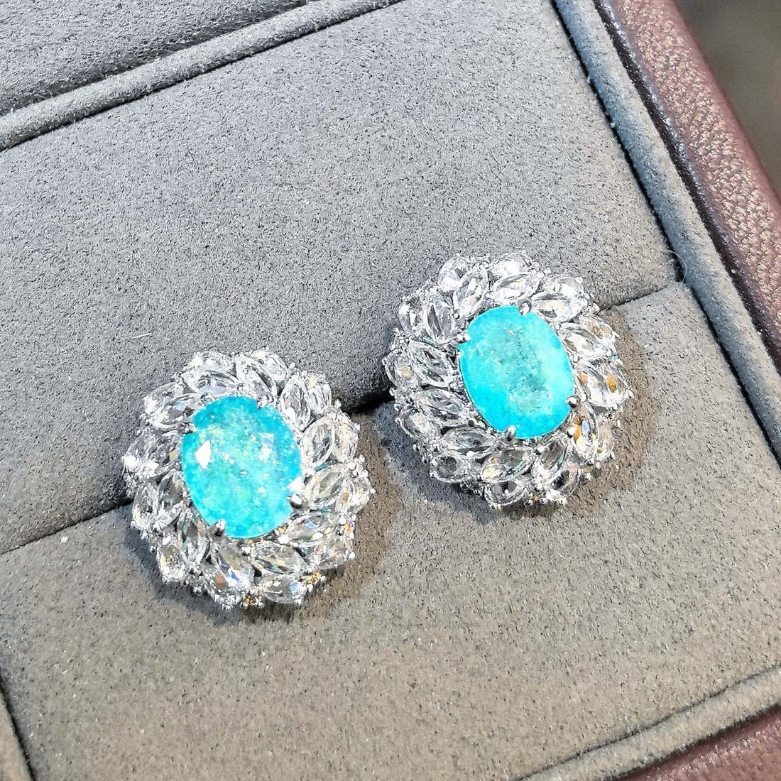 14k Gold 7.13 Ctw Natural Paraiba Tourmaline & Sapphire Earrings - 7