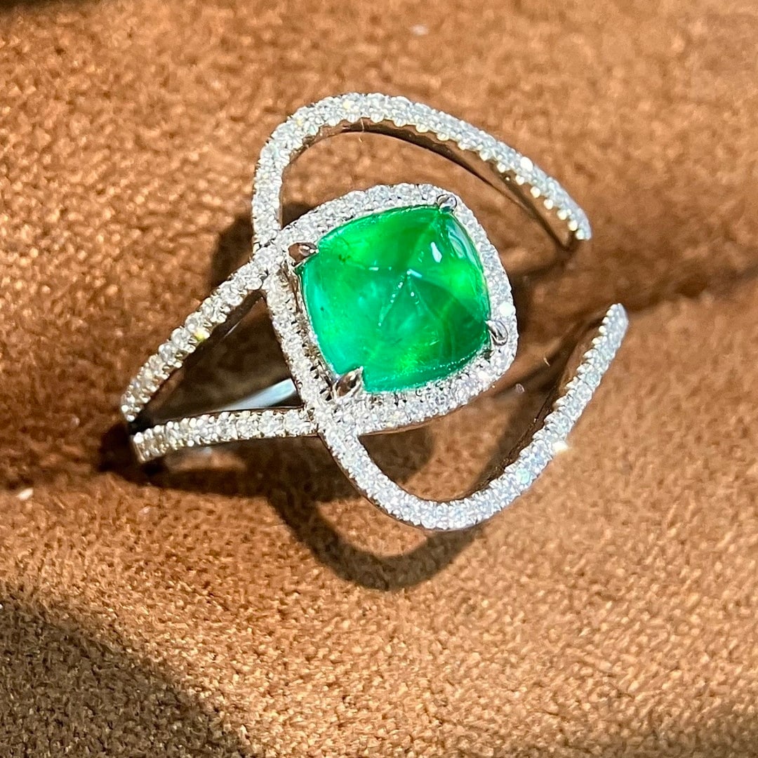 14k Gold 2.19 Ctw Vivid Green Natural Emerald & Diamond Ring - 2