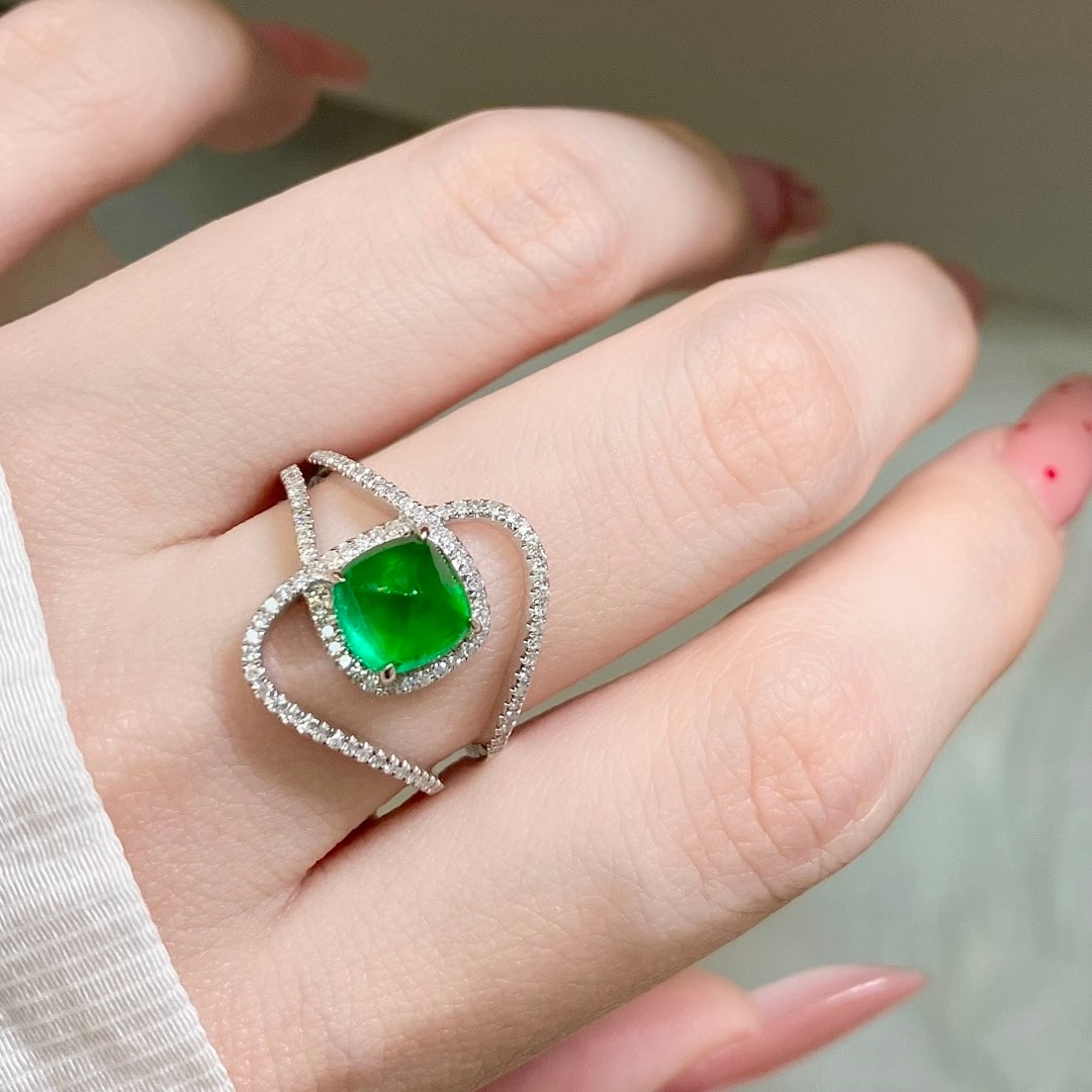 14k Gold 2.19 Ctw Vivid Green Natural Emerald & Diamond Ring - 6