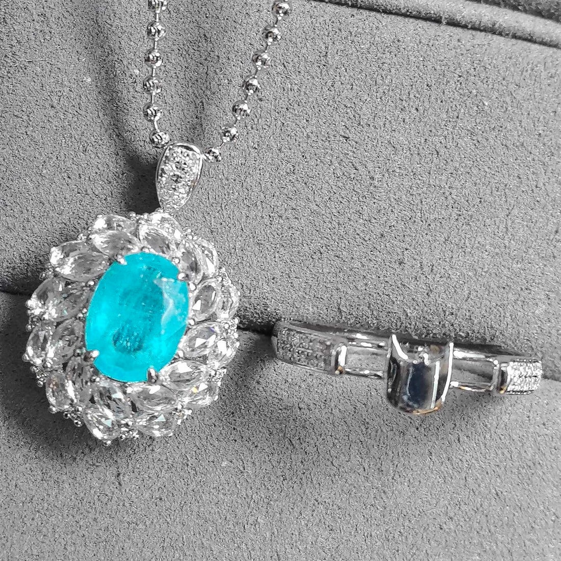 14k Gold 3.41 Ctw Natural Paraiba Tourmaline & Sapphire Ring/pendant( Without Chain ) - 8