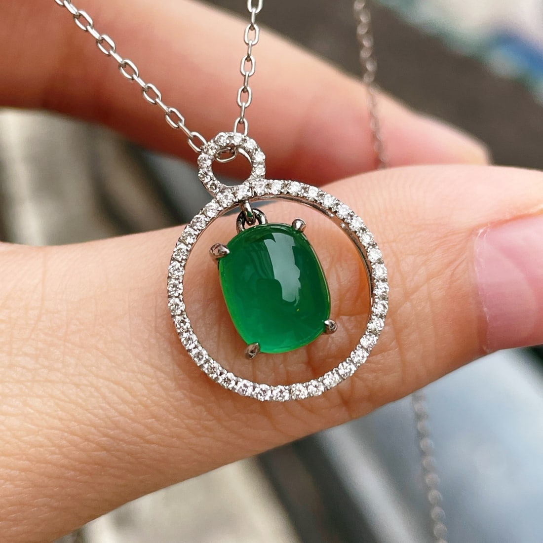 14k Gold 2.92 Ctw Natural Emerald & Diamond Pendant( Without Chain ) - 2