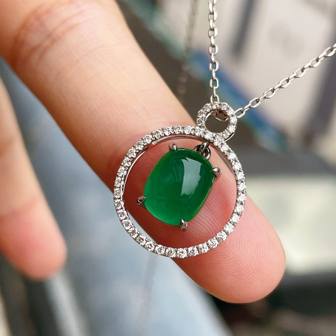 14k Gold 2.92 Ctw Natural Emerald & Diamond Pendant( Without Chain ) - 4