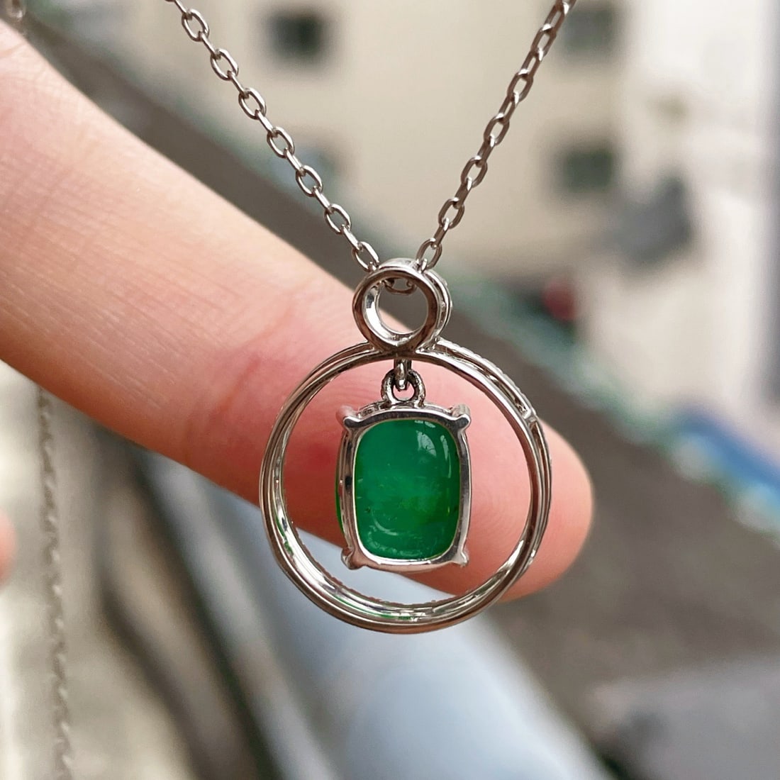 14k Gold 2.92 Ctw Natural Emerald & Diamond Pendant( Without Chain ) - 5