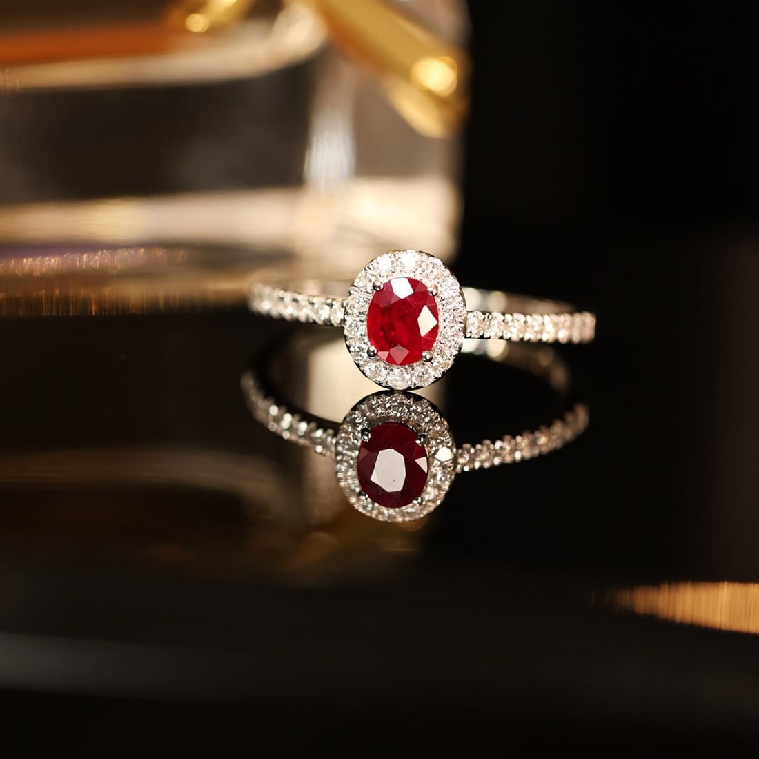 14k Gold 0.70 Ctw Vivid Red Natural Ruby & Diamond Ring: Ref:231120210 // gold content:14k gold // ring size:7. 25us // // main gemstone:ruby // shape:oval // carat weight:0. 45ct // color:vivid red // treatment:natural // // adjacent gemstone 2 :