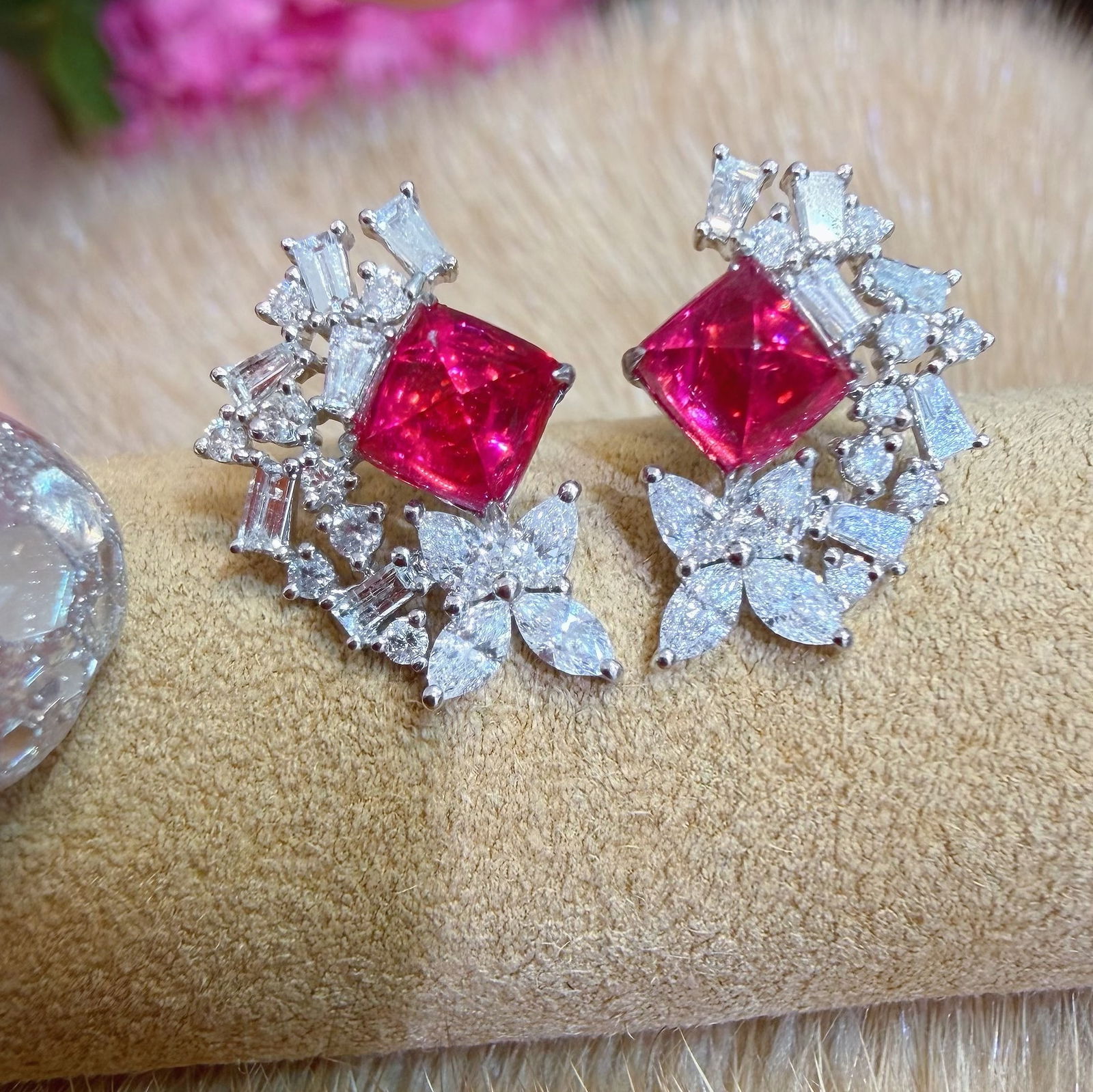 14k Gold 2.4 Ctw Natural Spinel & Diamond Earrings - 3