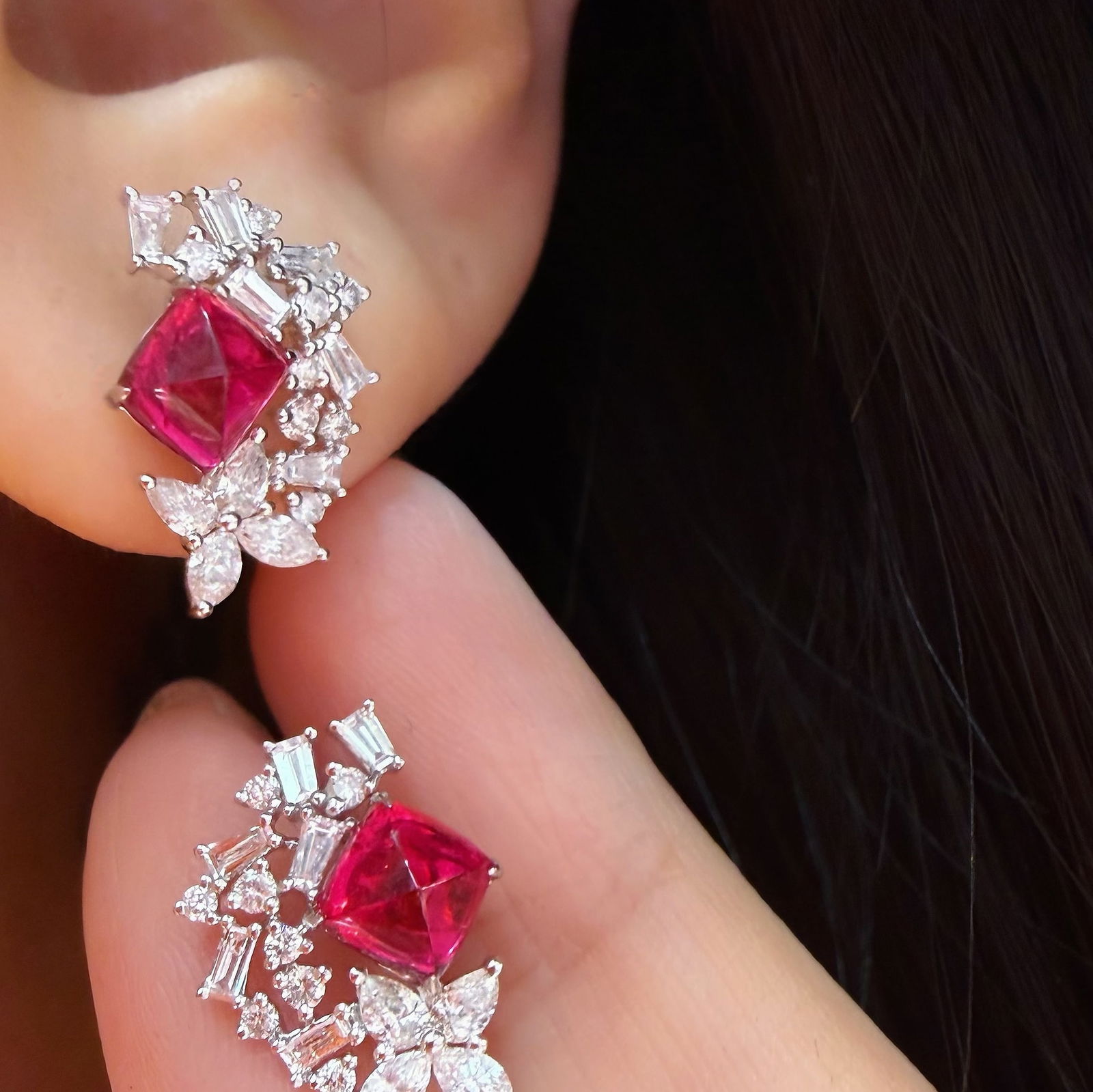 14k Gold 2.4 Ctw Natural Spinel & Diamond Earrings - 9