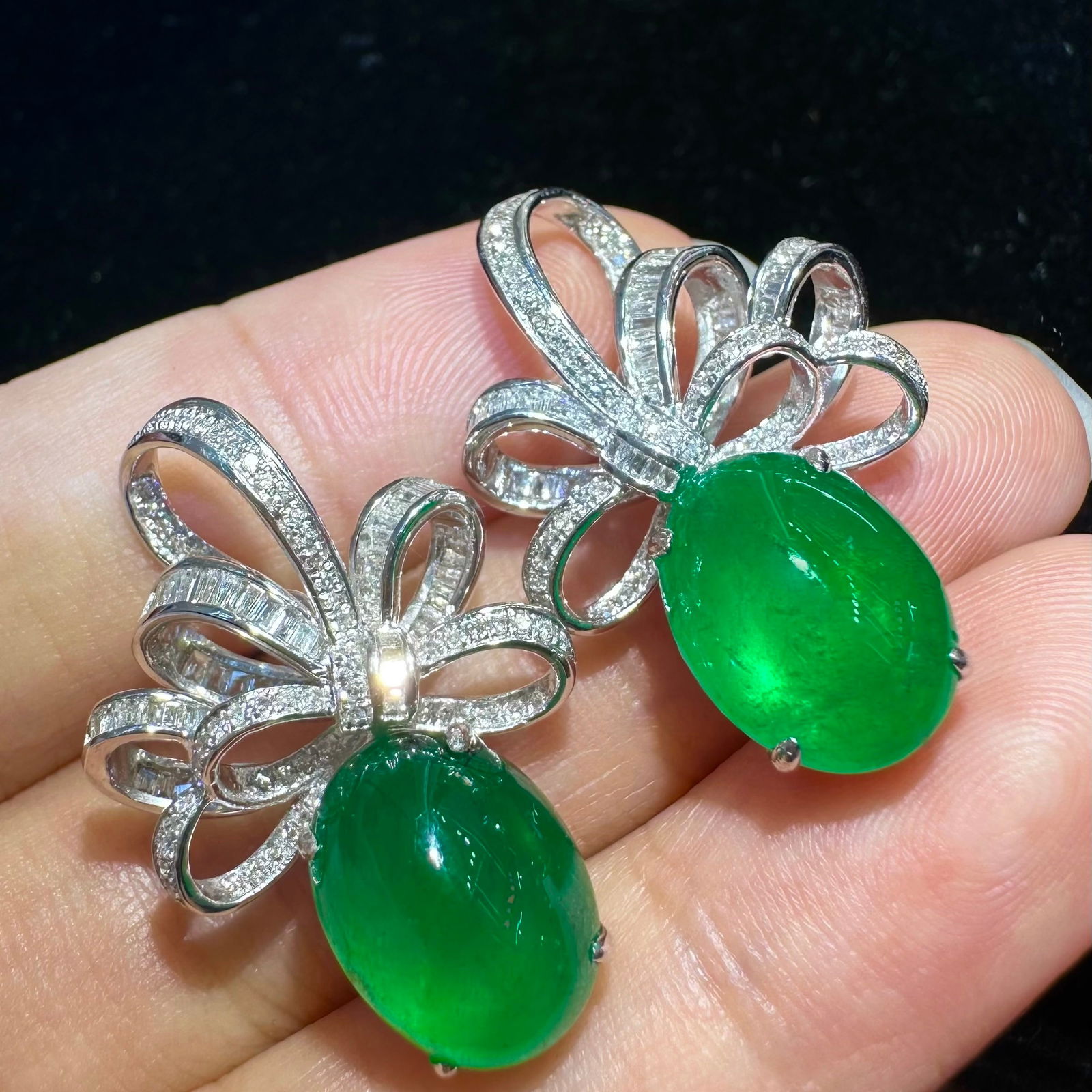 14k Gold 10.37 Ctw Natural Emerald & Diamond Earrings - 2