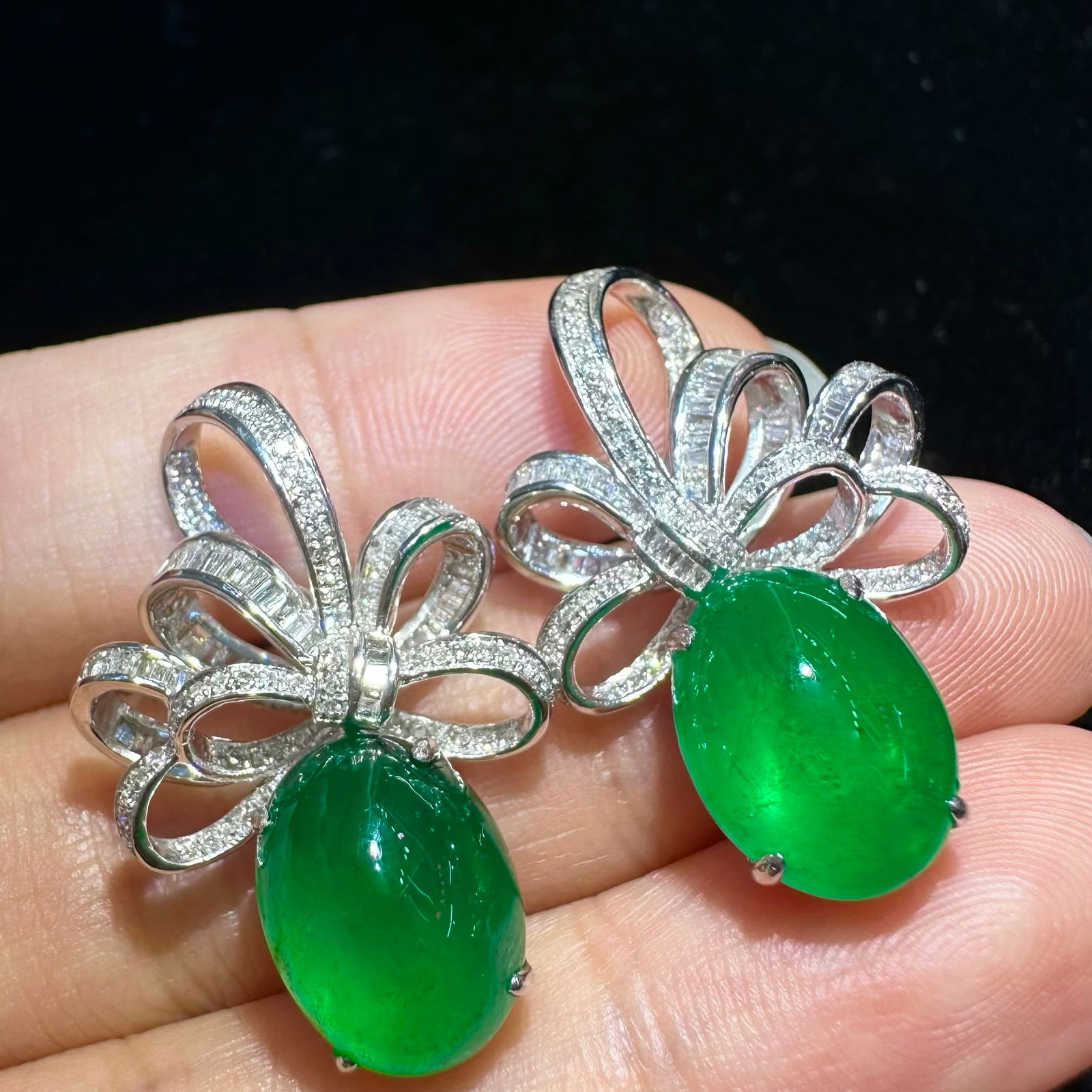 14k Gold 10.37 Ctw Natural Emerald & Diamond Earrings - 3