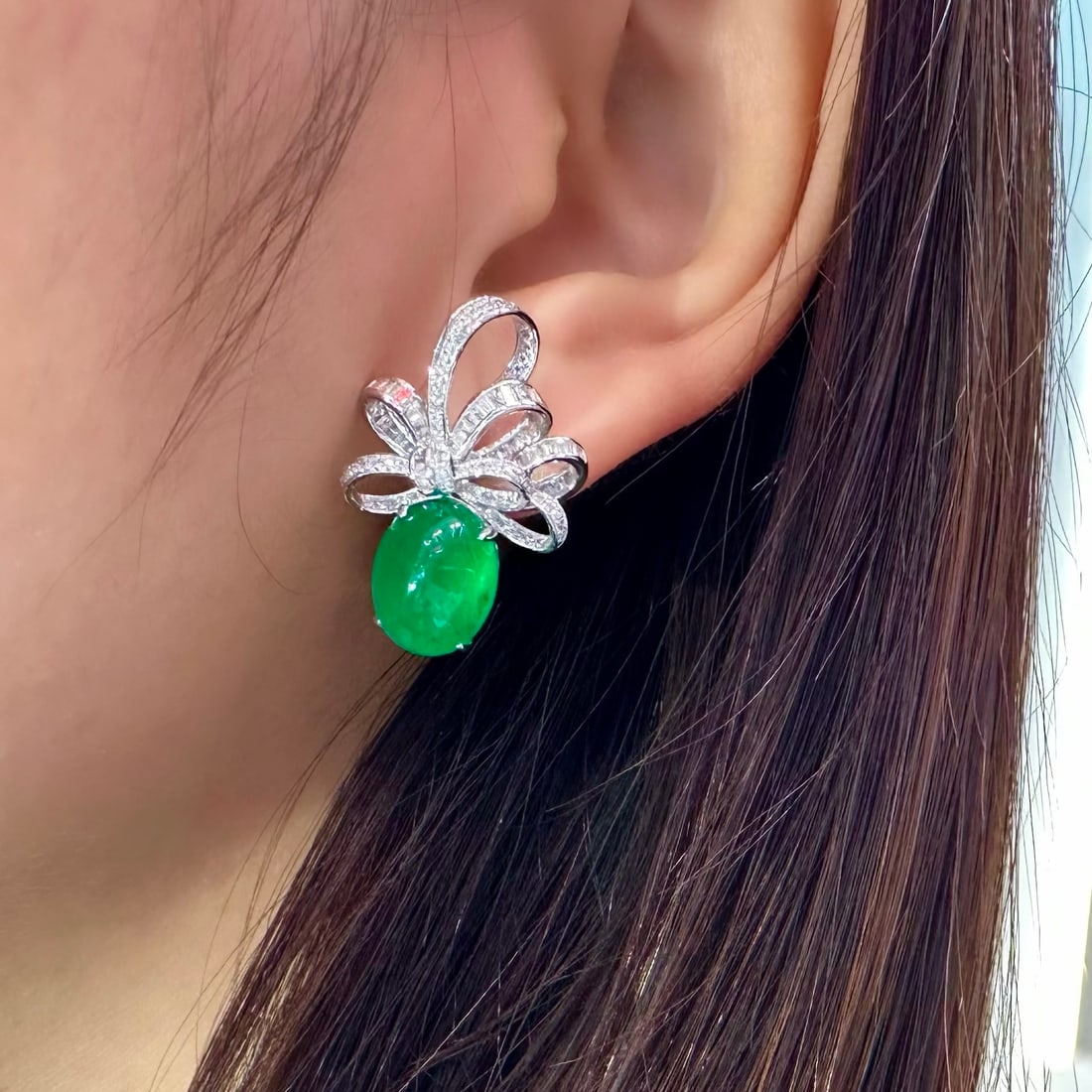 14k Gold 10.37 Ctw Natural Emerald & Diamond Earrings - 4