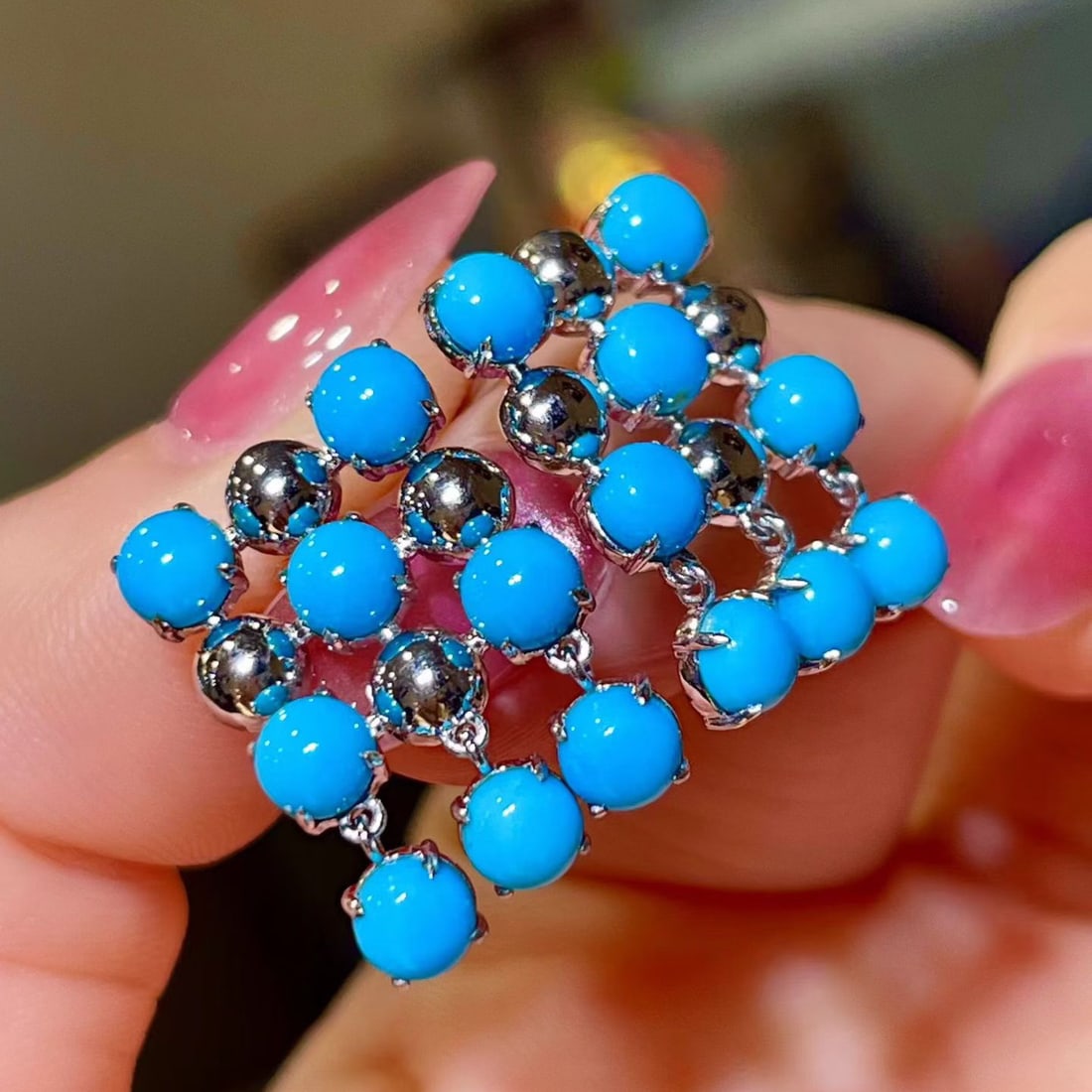 14k Gold 4.86 Ct Natural Blue Turquoise Earrings: Ref:231120215 // gold content:14k gold // main gemstone:blue turquoise // shape:round // carat weight:4. 86ct // color:blue // treatment:natural // cut grade:g // Condition: NewLow Estimate: