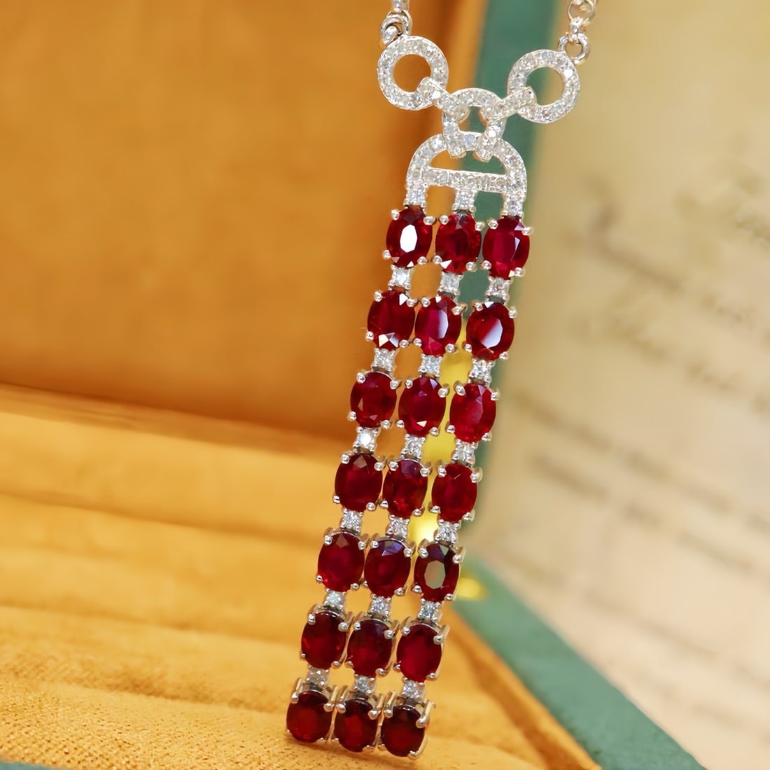 14k Gold 5.16 Ctw Natural Ruby & Diamond Necklace: Ref:231120216 // gold content:14k gold // main gemstone:ruby // shape:oval // carat weight:4. 8ct // color:pigeonblood red // treatment:natural // // adjacent gemstone 2 : diamond // number of