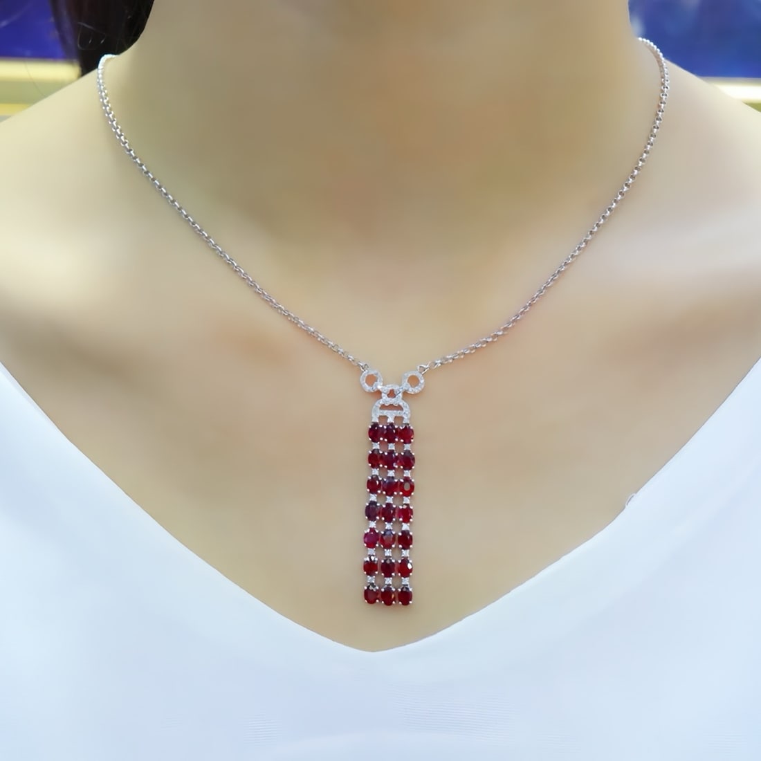 14k Gold 5.16 Ctw Natural Ruby & Diamond Necklace - 5