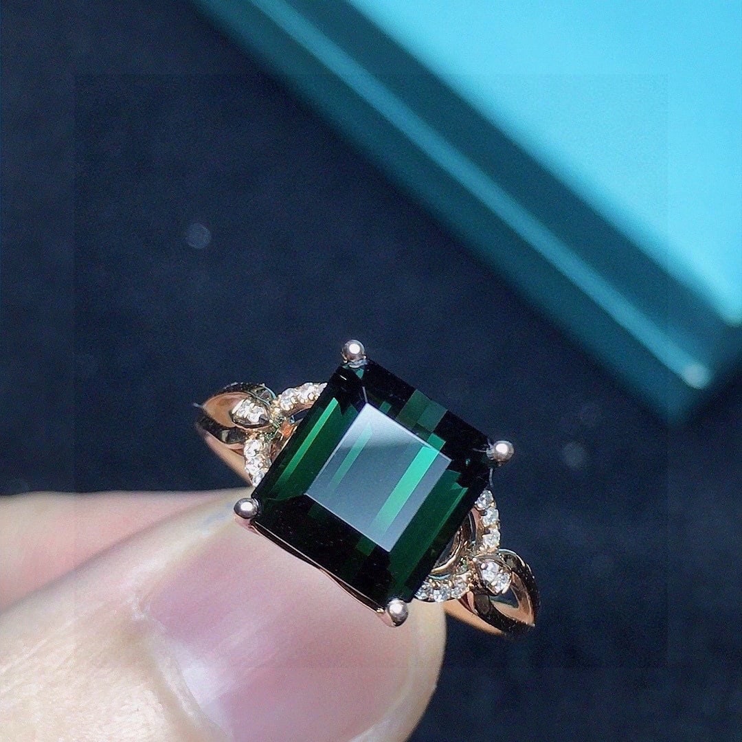 14k Gold 3.65 Ct Natural Tourmaline & Diamond Ring - 2